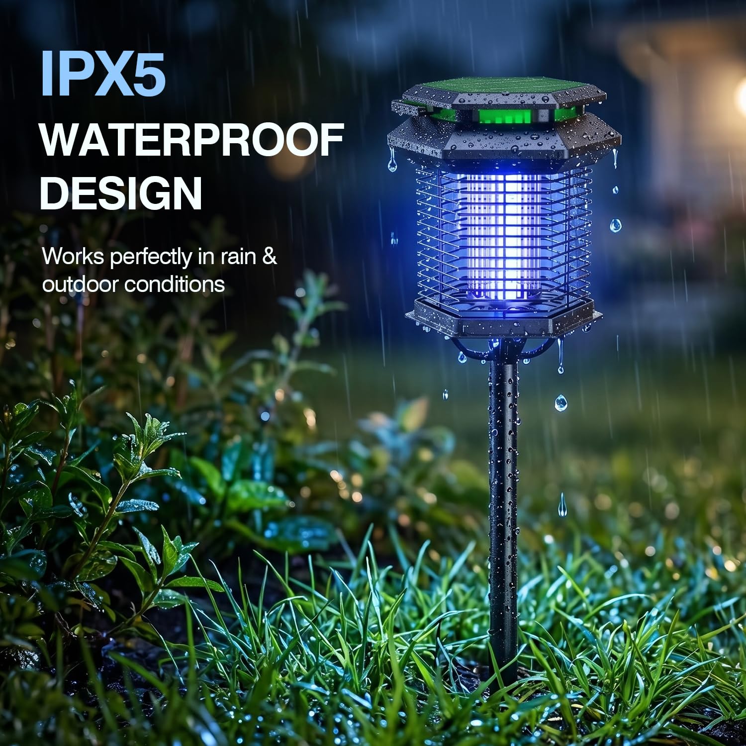 Solar Bug Zapper Outdoor, 10W Mosquito Zapper, Impermeabile Fly Killer, Ricaricabile Elettrico Mosquito Killer, Auto On/Off dal tramonto all'alba, Trappola per insetti senza fili per patio, cortile