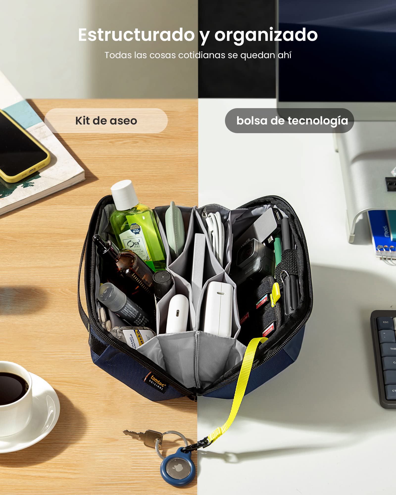 tomtoc Bolsa para Organizar Cable, Organizadora de Accesorios Electrónicos para MacBook Adaptador, Ratón, Cable, Hub, Power Bank, USB Stick, Fuente de Alimentación, Cargador, Disco Duro