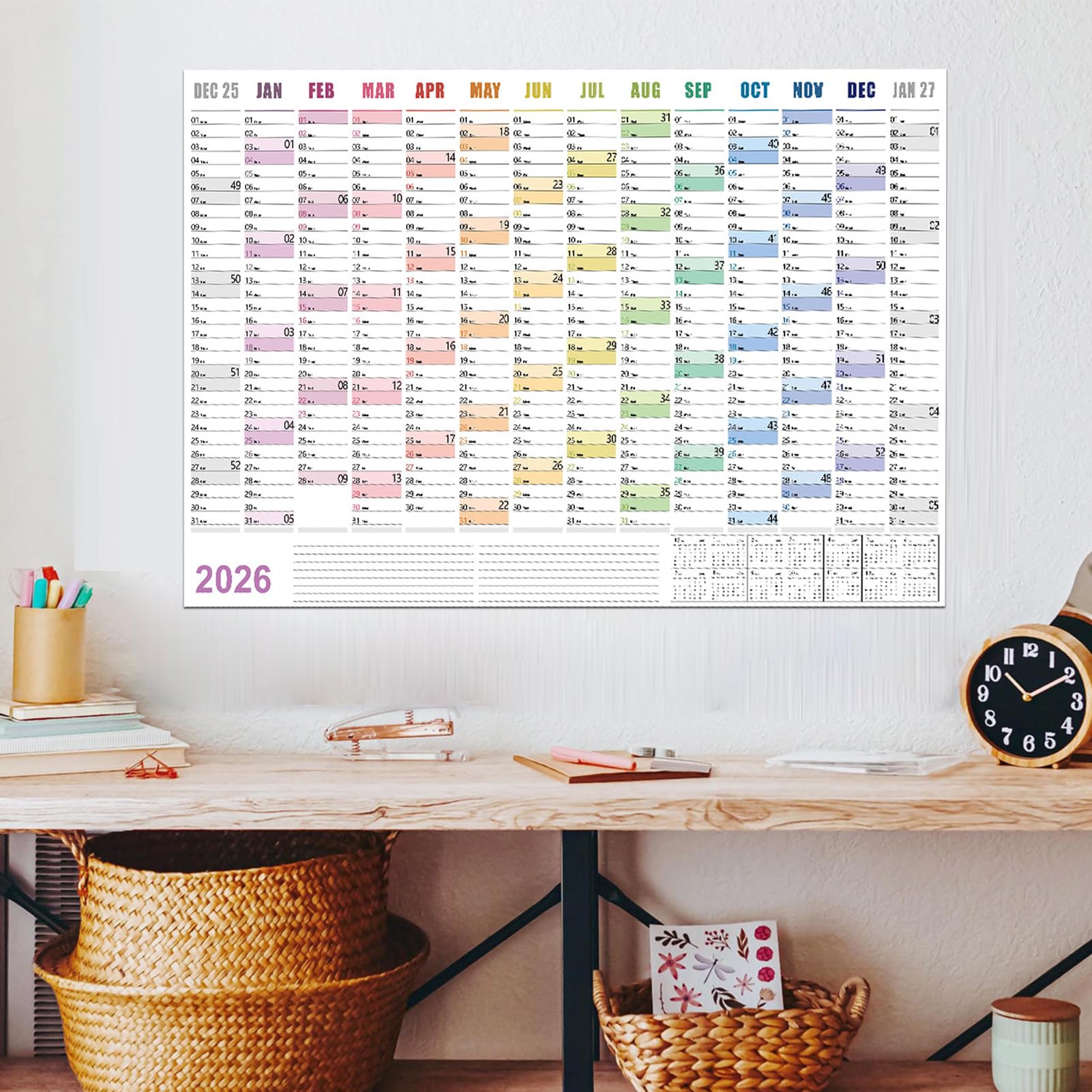 Calendario 2026 Formato Poster | Agenda Planner Gennaio-Dicembre 2026 per pianificazione, forniture, promemoria, festività contrassegnate, per la casa