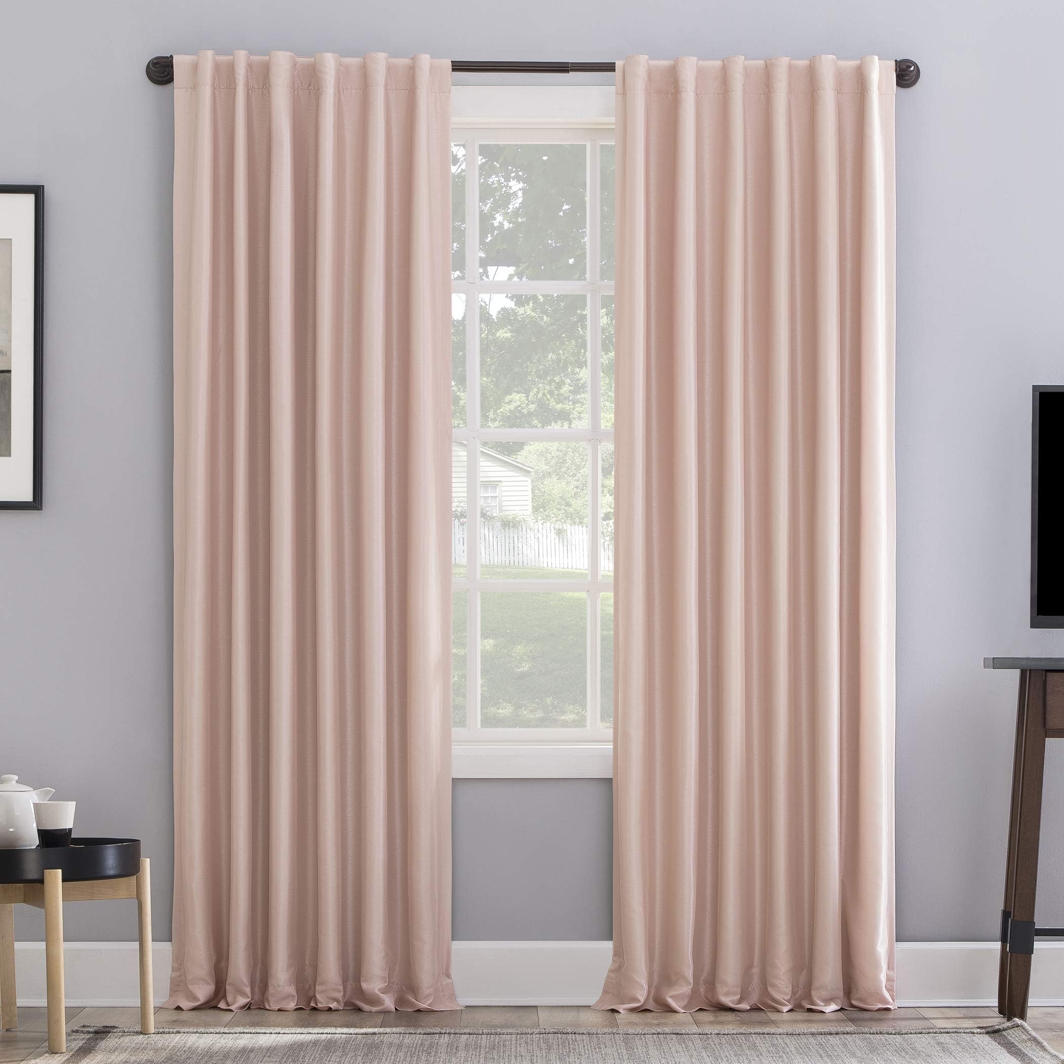 Sun Zero Greyson Faux Dupioni Silk Thermal Extreme Total Blackout Back Tab Curtain Panel, 50" x 95", Blush Pink