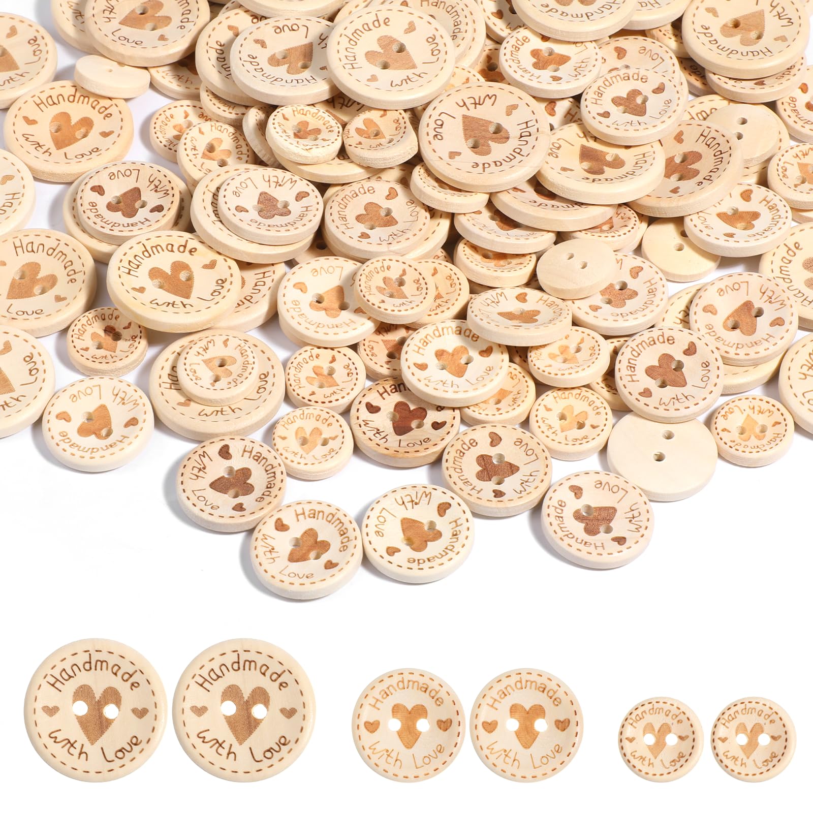 Photo 1 of 150Pcs Handmade with Love Button Wooden Buttons for Crafts