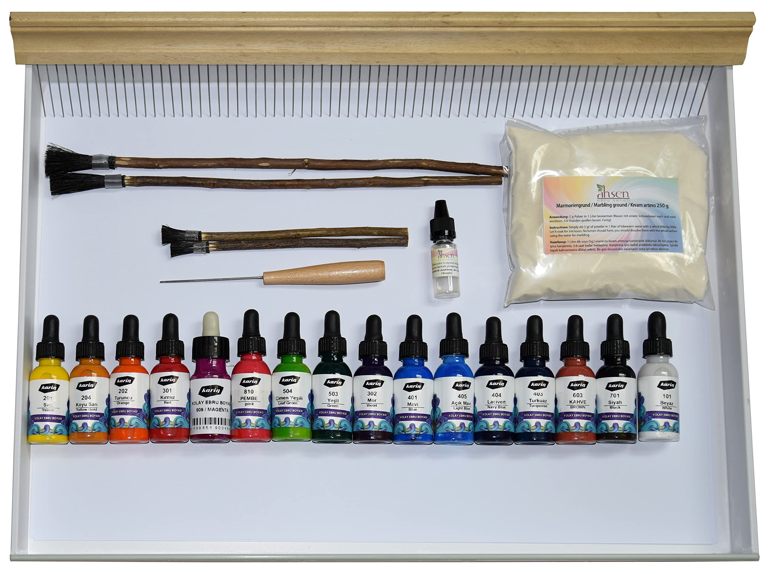 Kit De Marbrure Ebru Karin - 18 Pièces Complet | Pour Débutants, Loisir Créatif, Art Sur Eau