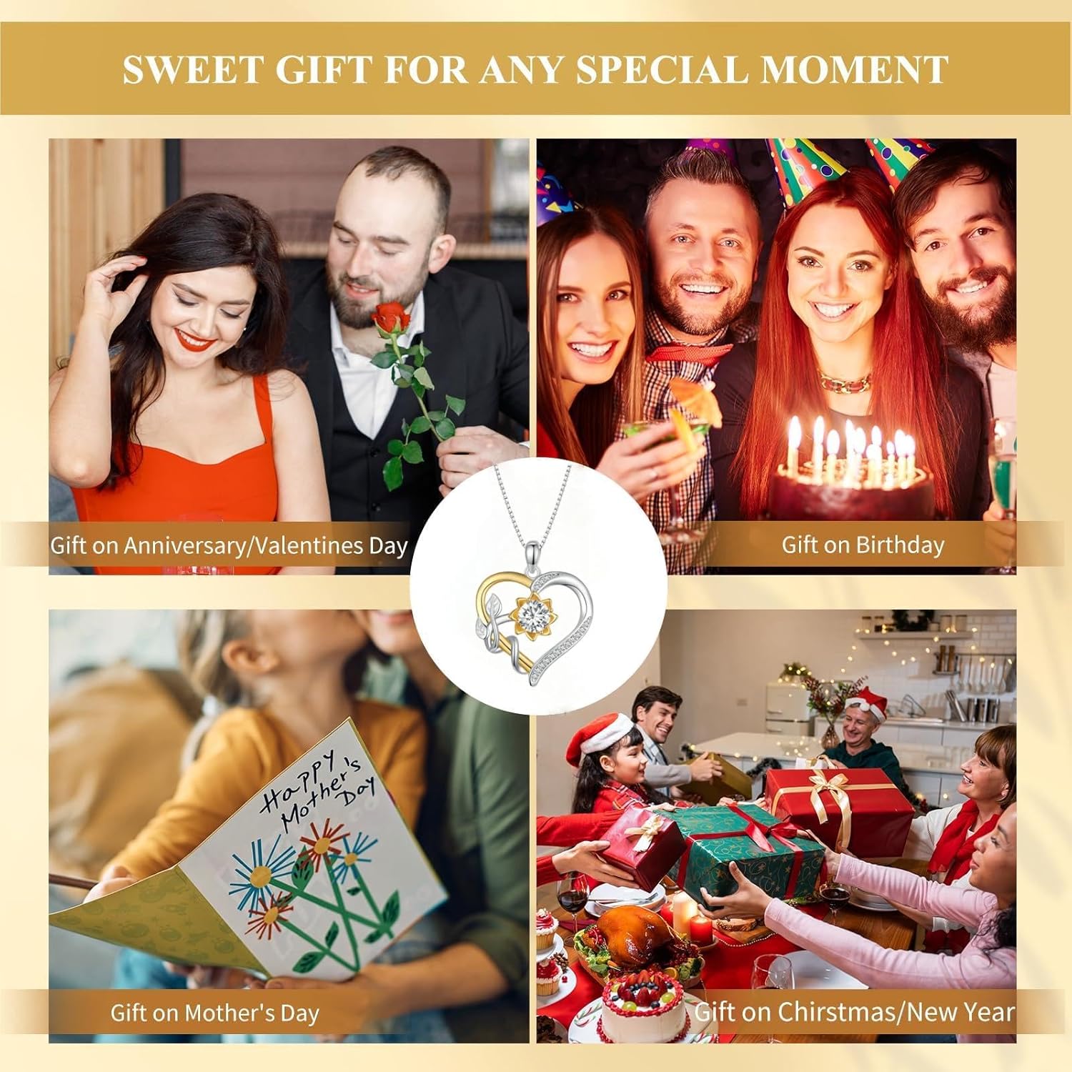 Anniversary Birthday Gifts for Women,Christmas Gifts for Women,Sunflower Necklace,18K Gold Plated You Are My Sunshine Necklace,Mothers Day Gifts for Wife,Girlfriend,Mom, Daughter,Sister - Image 6