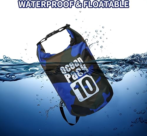 Miniatura 5 de Dry Bag impermeable para mujeres y hombres, 10L enrollada ligera bolsa de almacenamiento seca mochila con funda para teléfono para viajes, natación,
