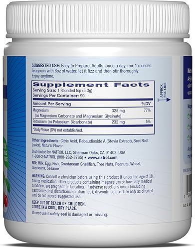 Miniatura 8 de Natrol Mood + Stress Magnesio 325mg con potasio 232mg, suplemento dietético para el estado de ánimo y apoyo ocasional del estrés, 16.8 oz de polvo