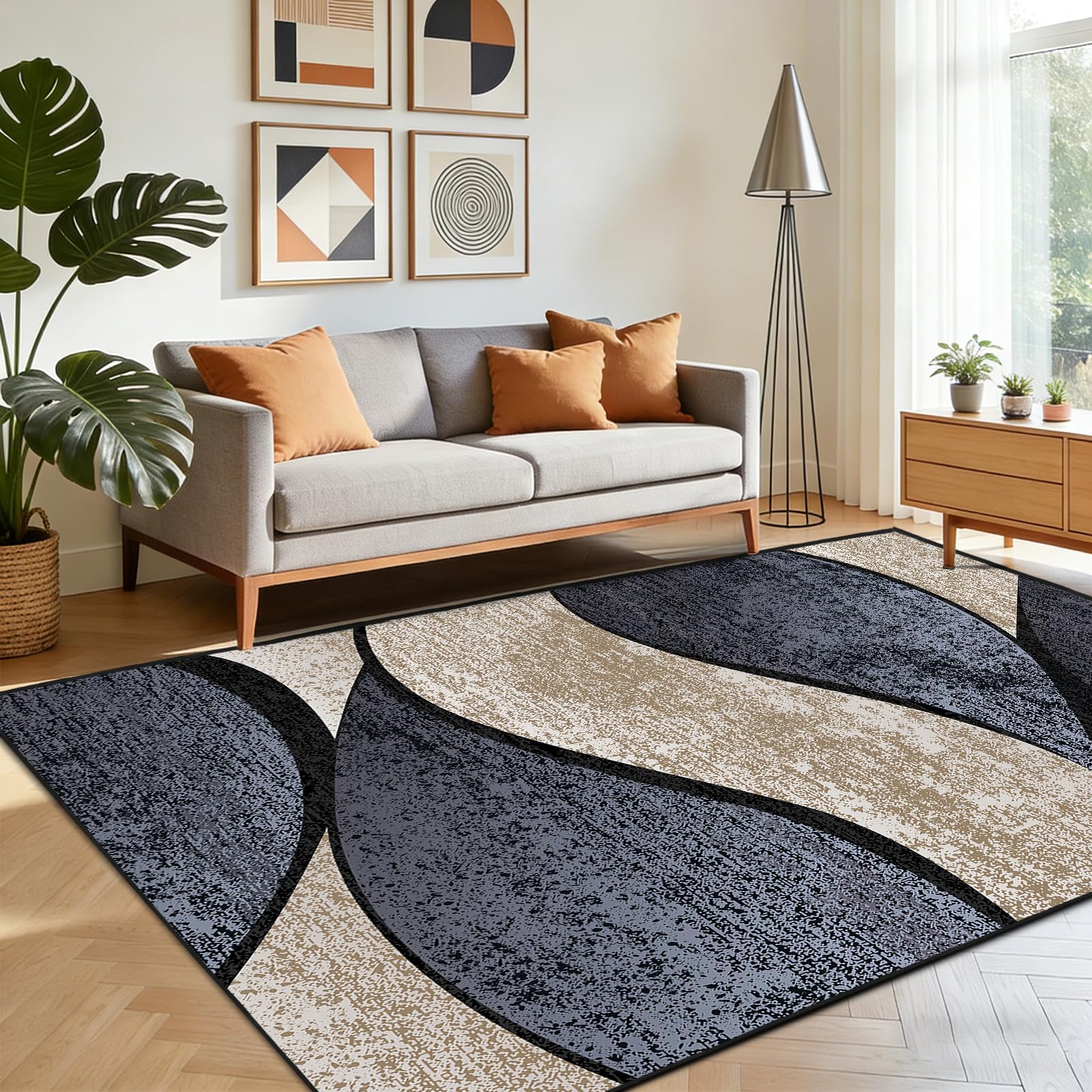 Teppich 160x230 cm, Waschbar, rutschfest, Kurzflor Wohnzimmer Teppich im Modernen Wellenmuster, Pflegeleichter Teppich für Schlafzimmer, Esszimmer, Küche und Büro