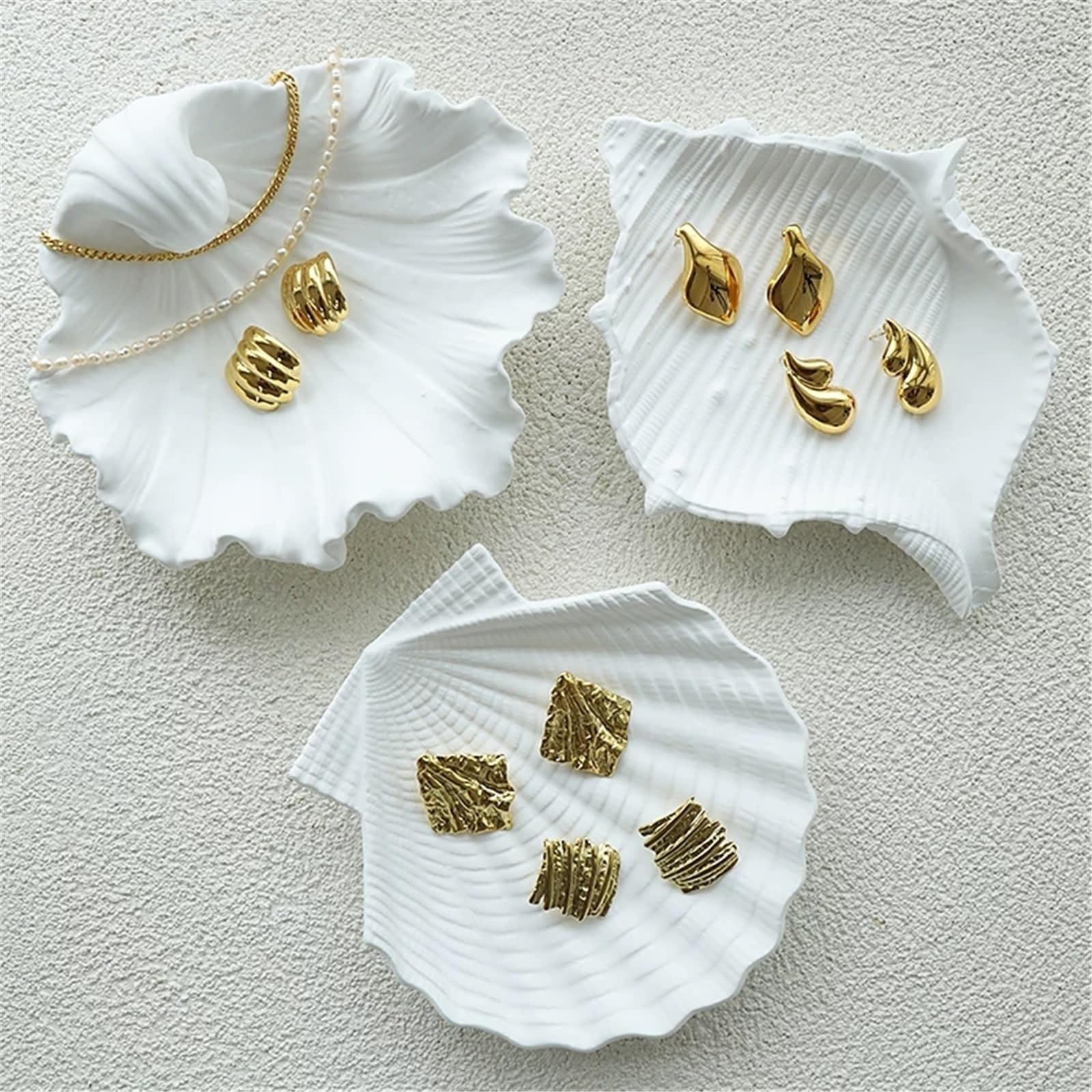 Portagioie Donna 3 Pack Conch Scallop Shape Matte Gypsum Jewelry Trays Organizer Gioielli