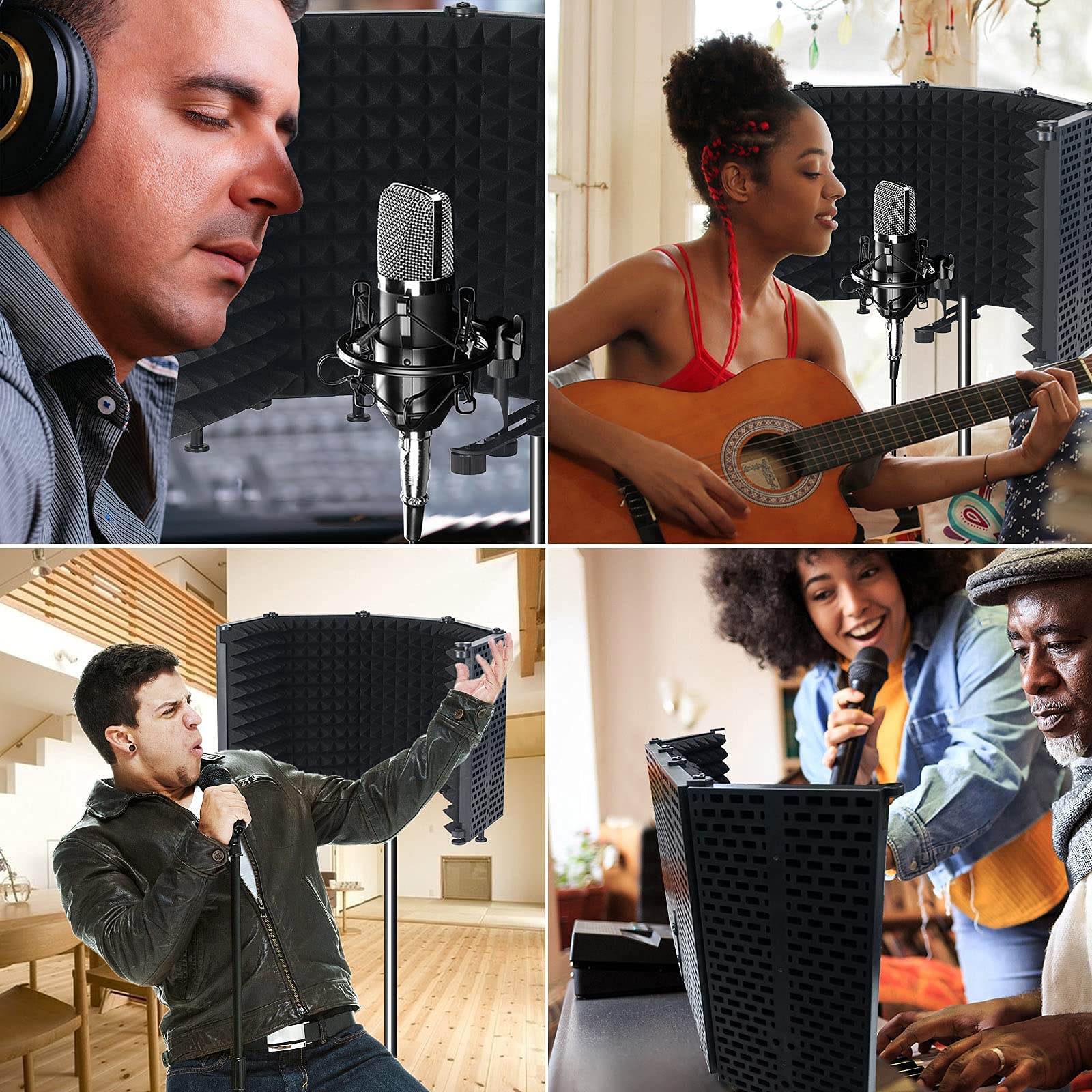 Mikrofon Pop Filter, 5-Panel absorbierender Schaumschicht Mikrofonisolationsschirm Einstellbar Mic Isolation Schild