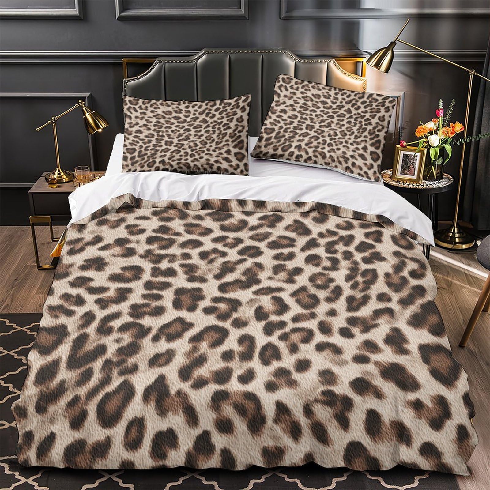 Housse de couette léopard 140x200 parure lit 3D enfant microfibre