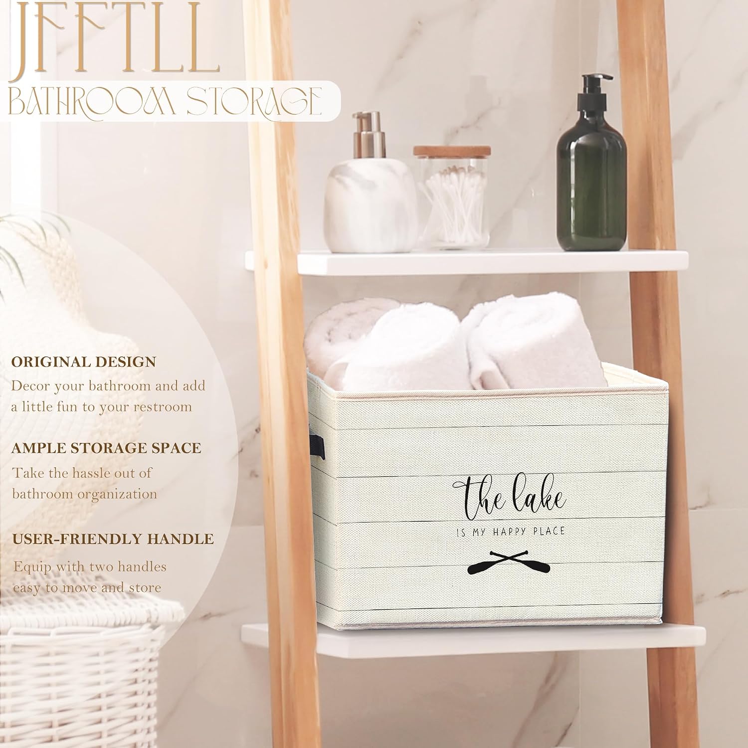 Lake Lovers Storage Bins with Handles, Lakes House Decor, the Lake Is My Happy Place Collapsible Laundry Basket Storage Box for Home Bedroom Bathroom Clothes Toys Books image 3