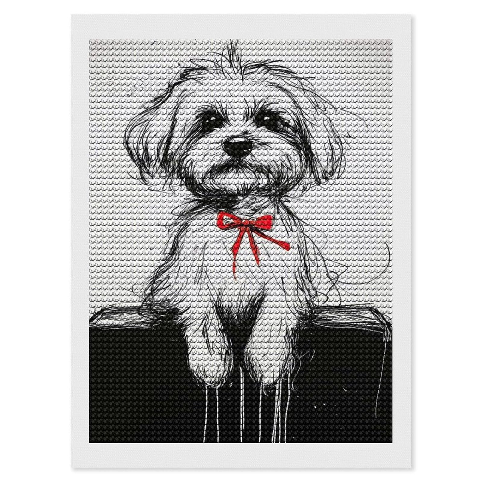 Junmoney Cute Dog with Bow Diamond Art Kit 12"x16", Gift Idea, for Family Craft Time, Mindful Craft Activity, Boho Decor, Relaxing DIY Hobby