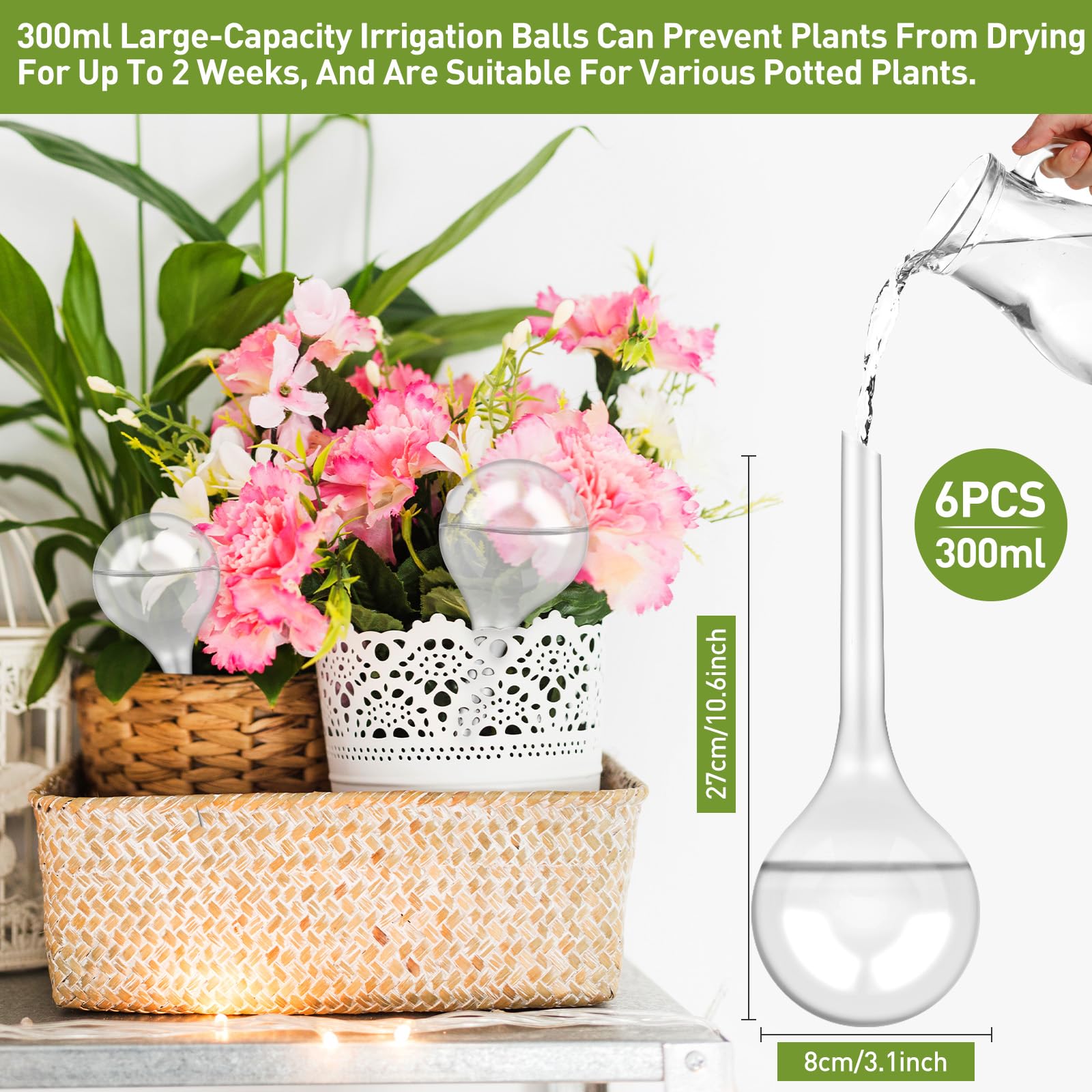 Distributeur Eau Plante,Boules d'Irrigation 6 Pièces Arrosage Plante Vacances,Arrosage Plante Interieur,Bulbes d'Arrosage pour Plantes d'Intérieur et d'Extérieur - Transparent - 300ml