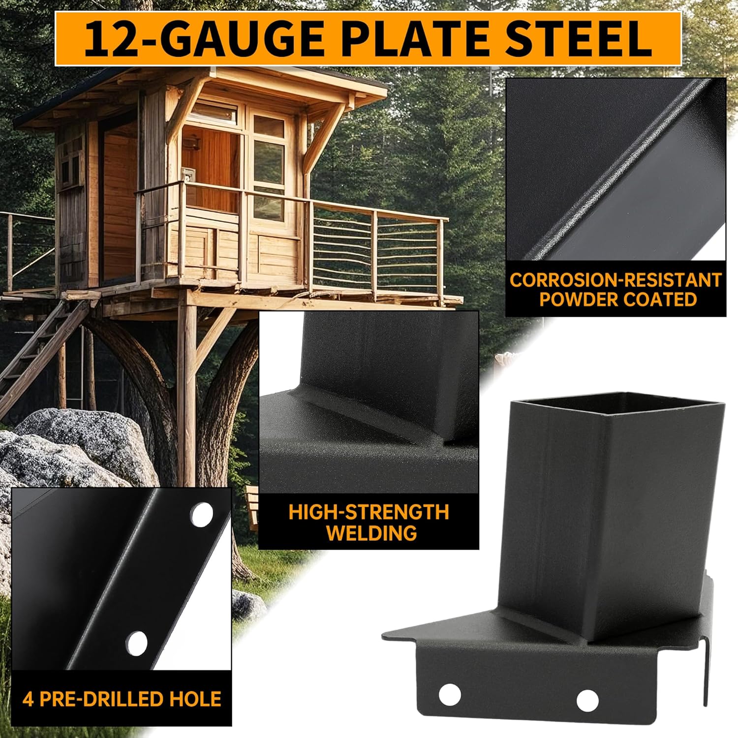 ECOTRIC Deer Stand Brackets 4x4 Deer Blind Brackets, 4Pcs Compound Angle Platform Bracket for Deer Hunting, Shooting Shack, Observation Decks, Tree Houses, Swing Sets, Outdoor Platforms