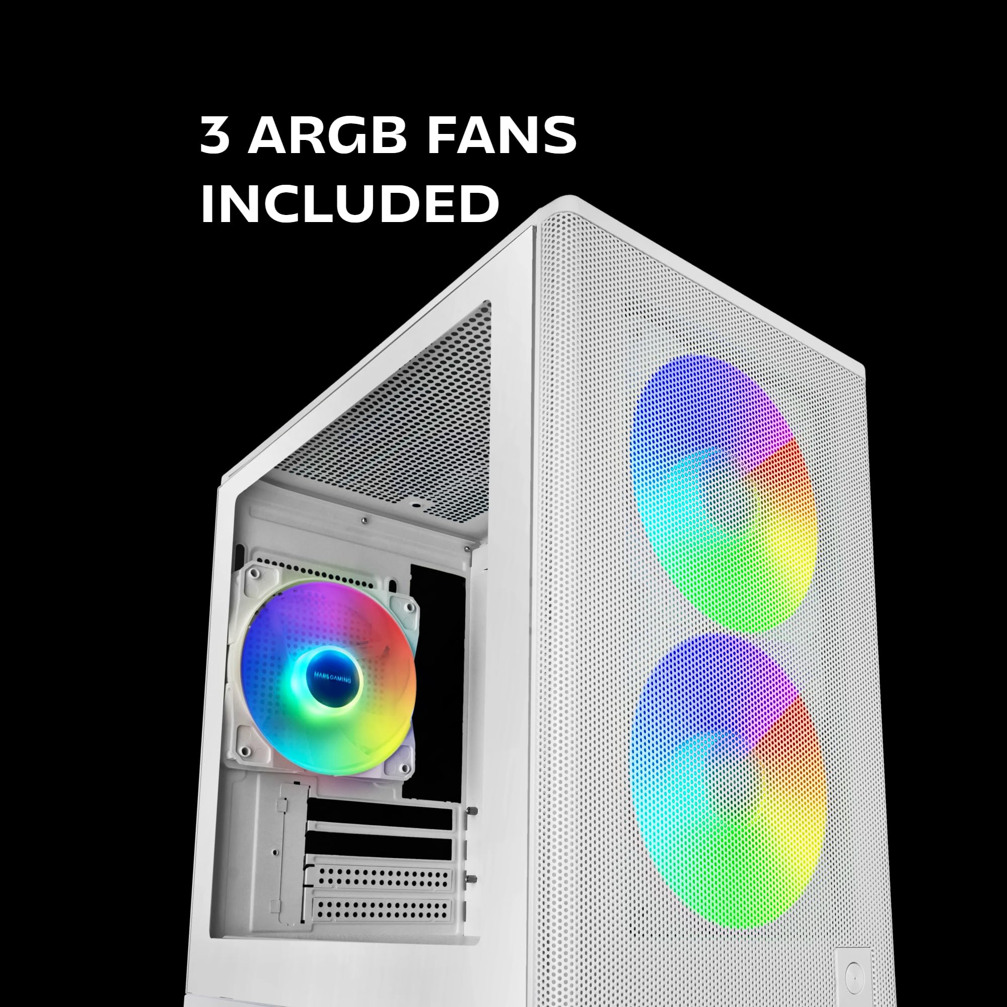 Mars Gaming MC-ONYX, Obudowa Gamingowa MicroATX, Metalowy Front Mesh, Boczne Okno z Hartowanego Szkła, 3x Wentylatory ARGB FDB, Podwójna Komora, Chłodzenie Cieczą do 240 mm, Biała