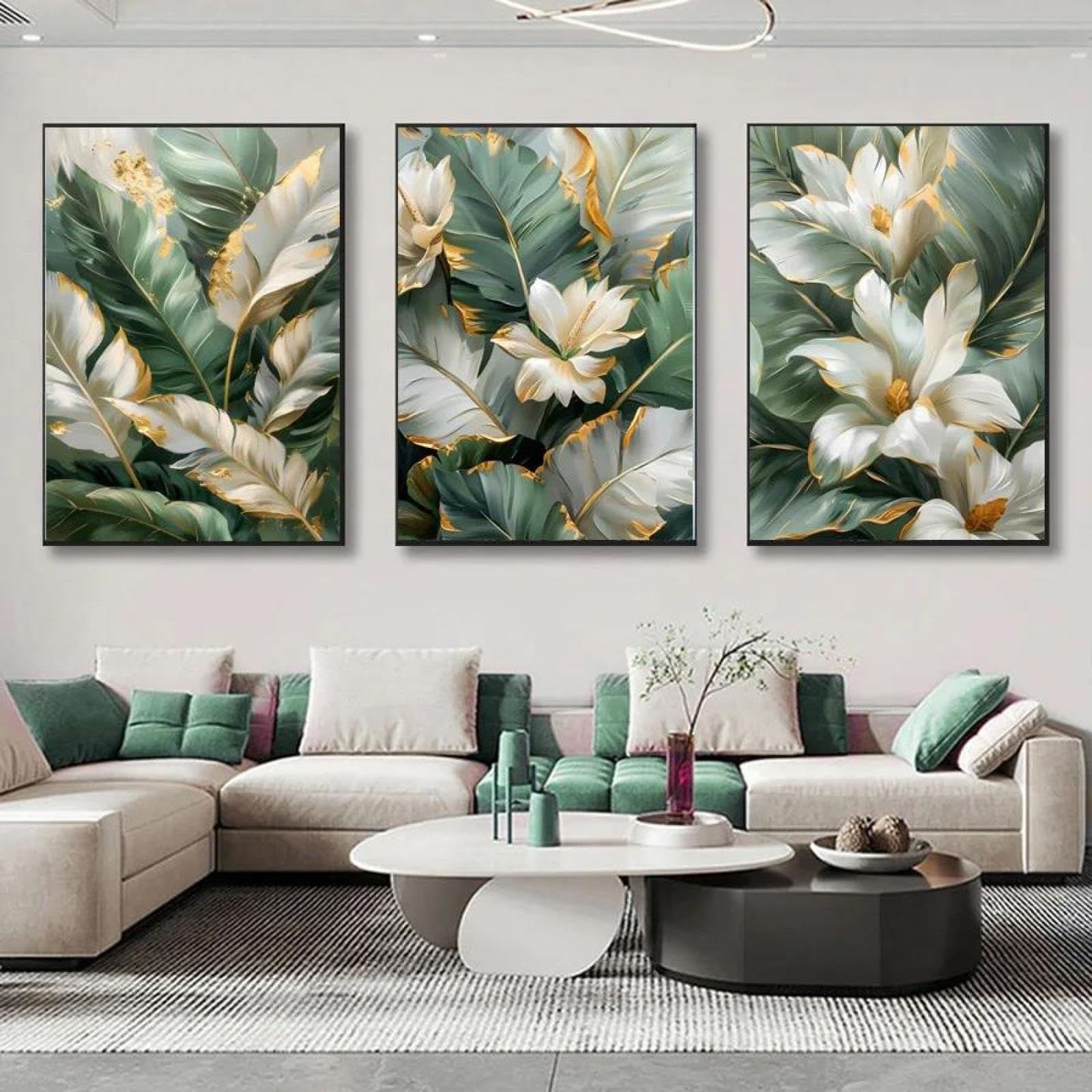 Baibexing Abstract Leaves Plant Green Canvas Painting Poster And Prints Wall Art Picture For Living Room Home Decor 40X60Cmx3Pcs Unframed