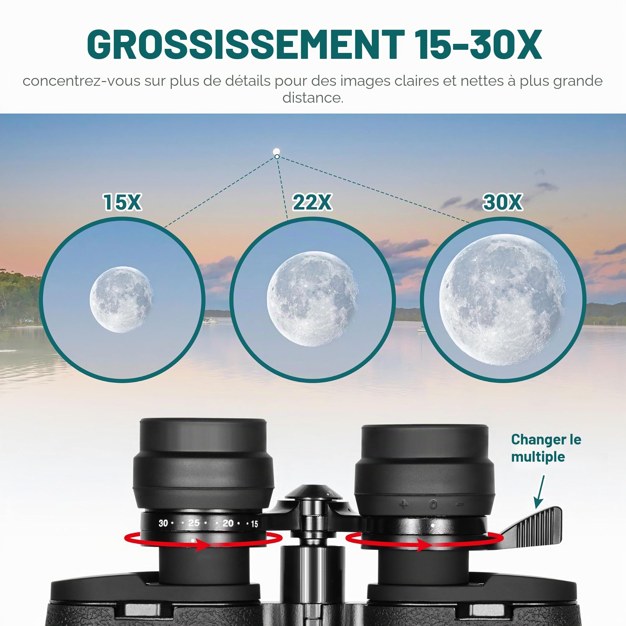 ESSLNB 15-30X80 Jumelles Astronomiques avec Trépied Intégré, Jumelles Géantes Grossissement Variable avec Adaptateur Téléphone, Prisme Bak-4 FMC pour Observation des Étoiles, Oiseaux et Chasse