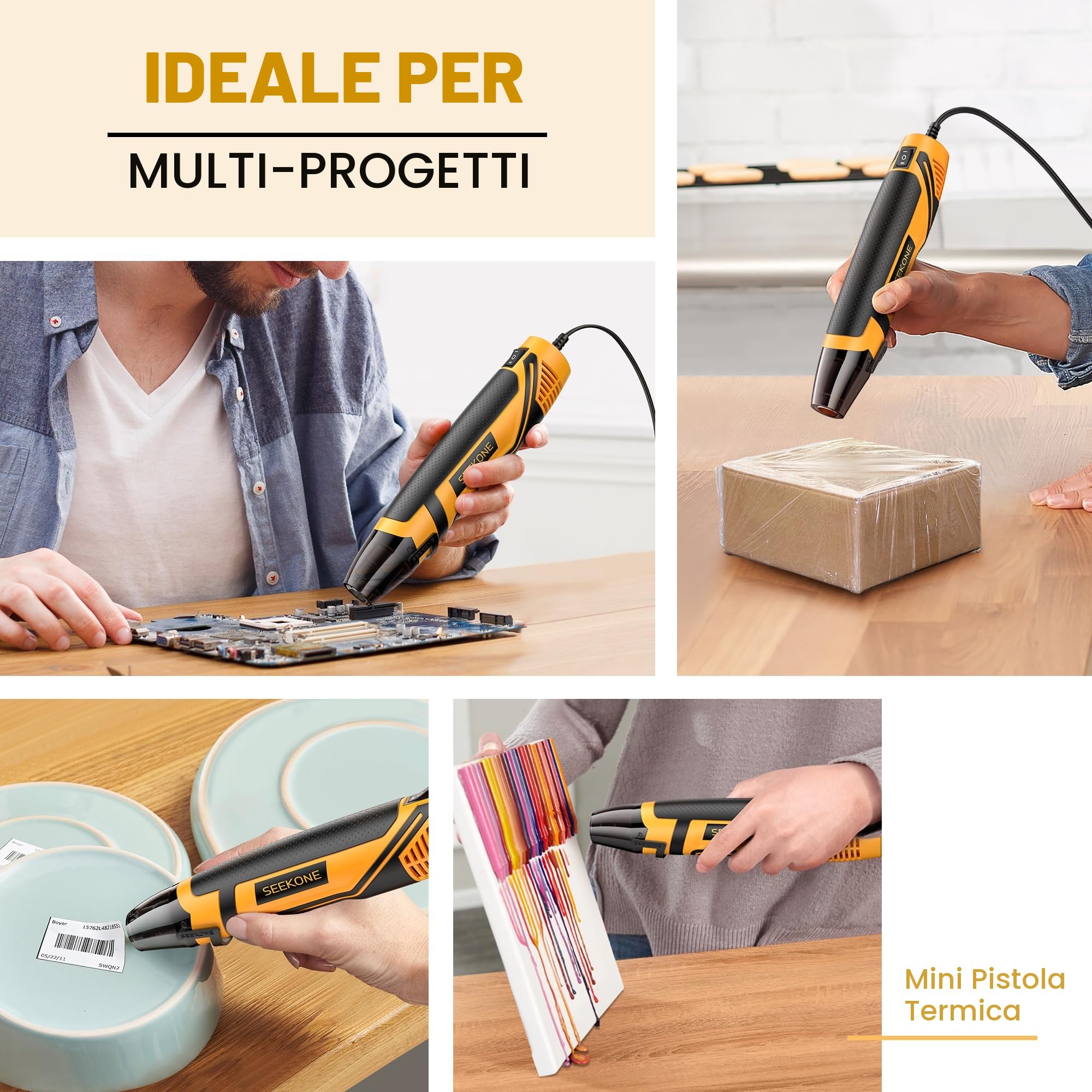 SEEKONE Mini Pistola ad Aria Calda 2 Temperatura 260℃/450℃, Pistola Termica Elettrica 350W Portatile con Protezione da Sovraccarico, Ugello per Creare Candele, Goffratura Artigianale, Riparare