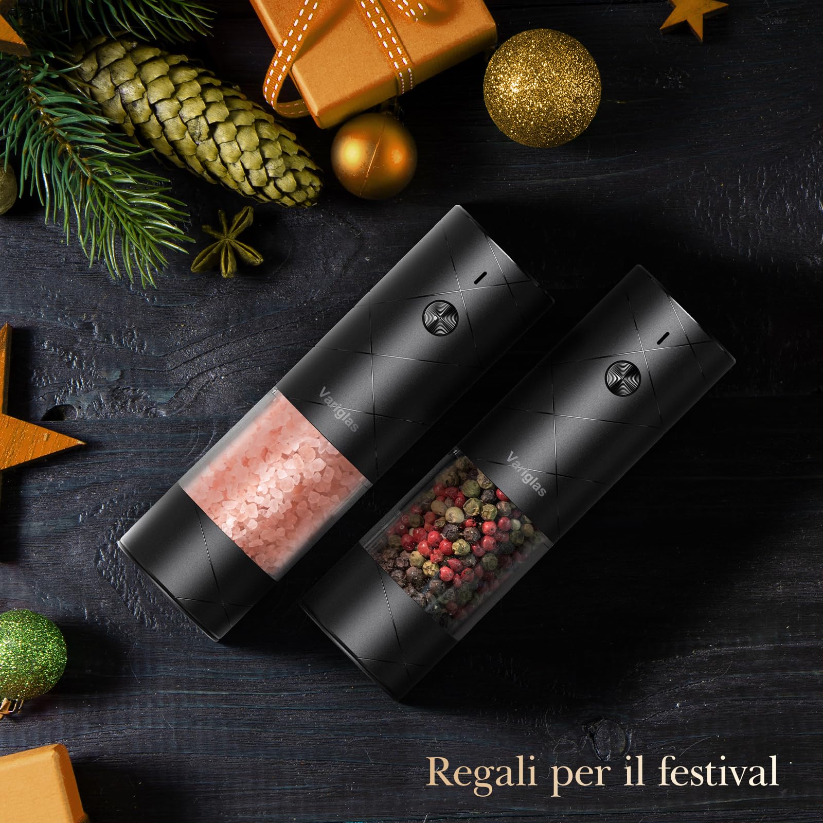 Variglas Macinasale e pepe elettrico, set da 2 pezzi, con USB, ricaricabile tramite USB, grande capacità, migliorata capacità elettrica, grossolana regolabile, luce LED (01B)