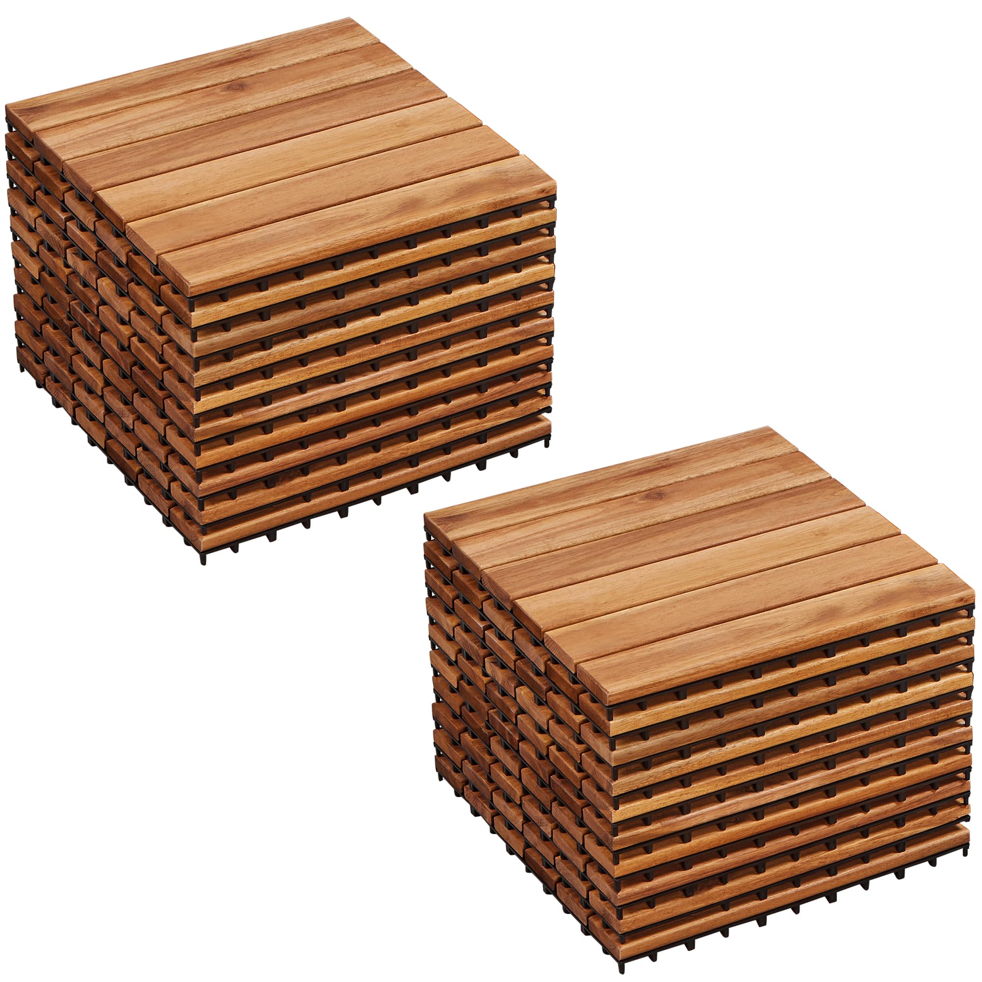 Yaheetech 20PCS Acacia Wood Interlocking Flooring Tiles Waterproof Flooring for Outdoor & Indoor Patio,Balcony,Garden,Poolside,12 × 12 in