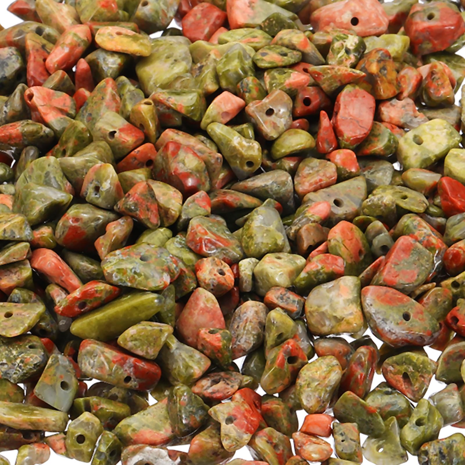 PATIKIL Chip Stone Natural Rock Beads Loose Gemstone Beads Drilled Strand for Jewelry Craft Making 400pcs, Red/Green