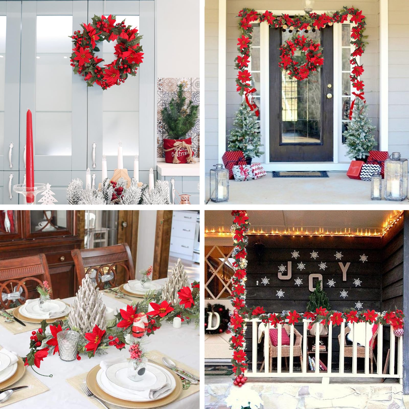 2 guirnaldas de Navidad de Flores de Bayas Rojas de 6.5 pies, Flores de Pascua Artificiales de Acebo, Decoraciones de ratán para Interiores y Exteriores, hogar, jardín, Escalera, Puerta, Ventana,