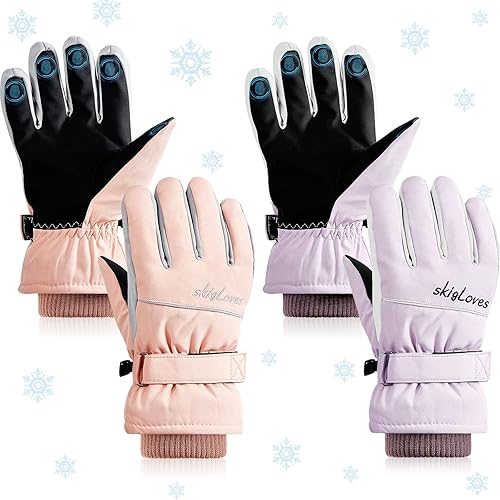 2 pares de guantes de esquí de invierno para mujer impermeables para nieve pantalla táctil snowboard resistentes al viento guantes para clima frío