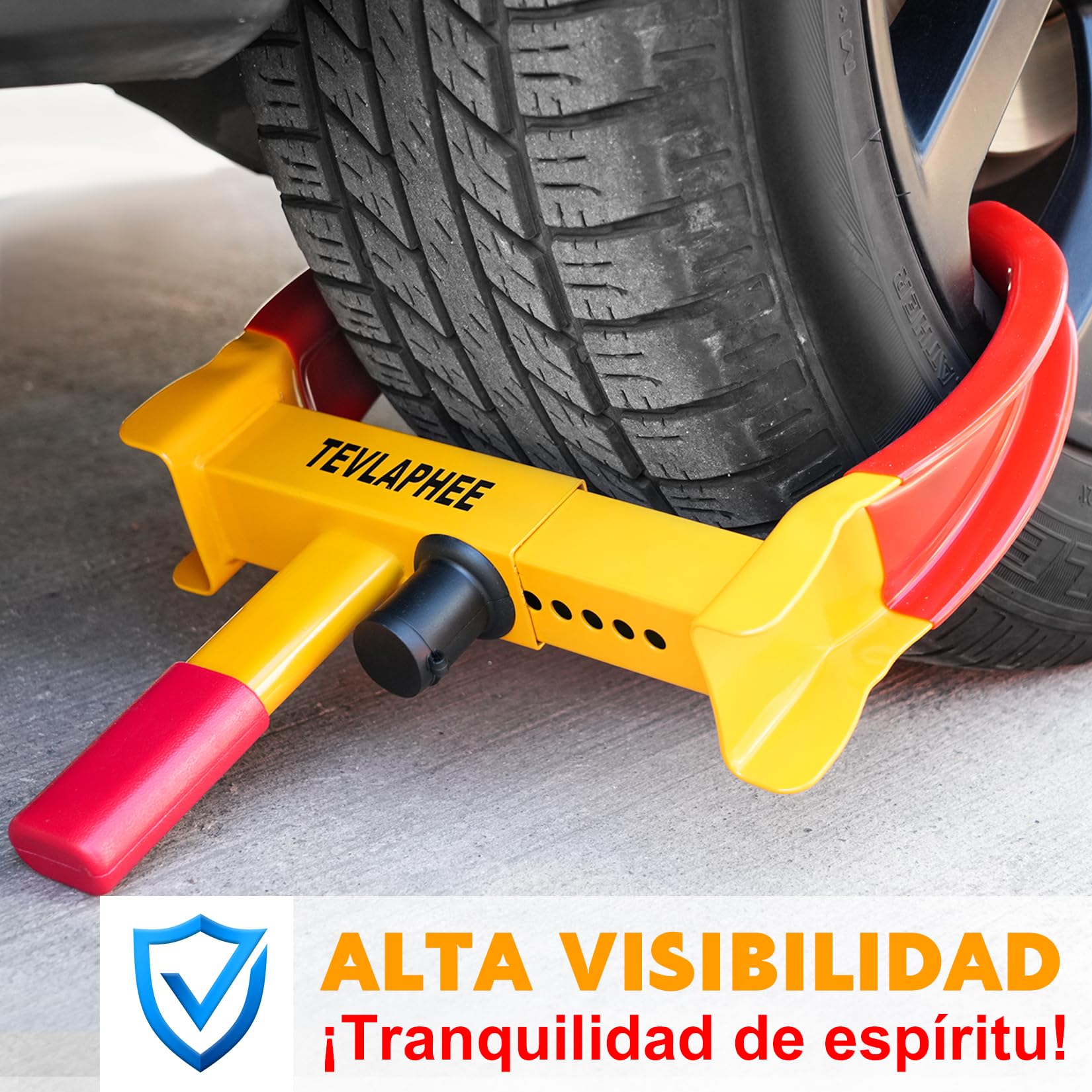 Tevlaphee Cepo Antirrobo Rueda Coche Remolque Caravana Reforzado Universal Ajustable Protección PVP Cerradura Antitaladro