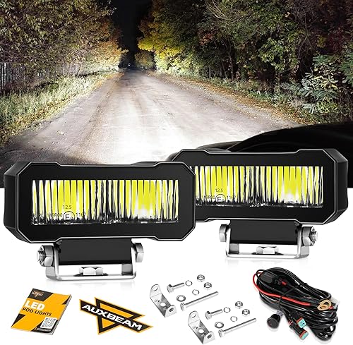 Auxbeam Luces LED de 4.6 pulgadas, 2 cápsulas de luz cuadrada todoterreno de 60 W, haz de conducción serie R4, luces auxiliares de trabajo, luz