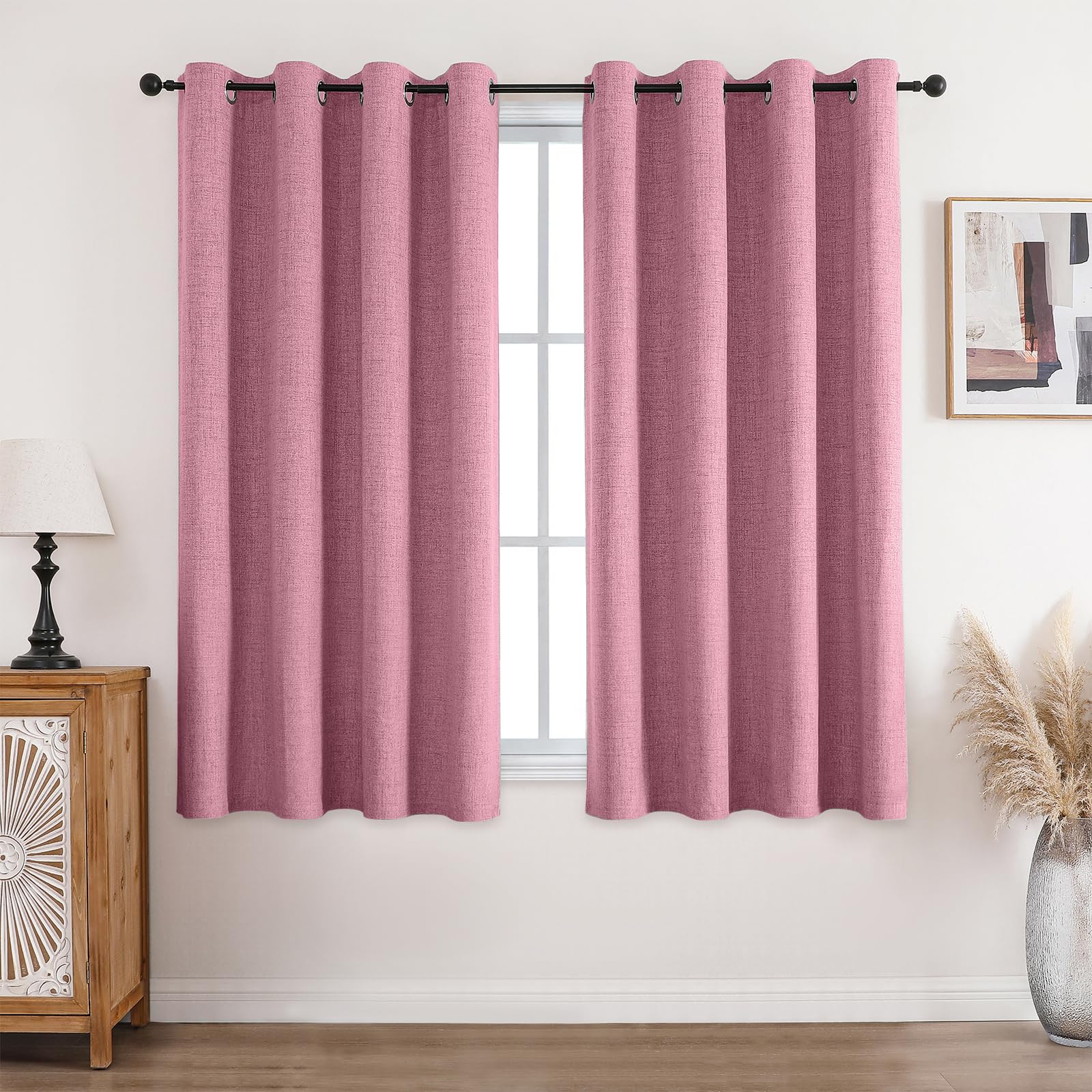 CUCRAF Vorhang 100% Blickdicht Leinen Gardinen mit Ösen Verdunklungsvorhänge Gardinen Rosa H160 x B132 cm 2er Set, Thermovorhang Kälteschutz Schallschutz Vorhang für Wohnzimmer Schlafzimmer
