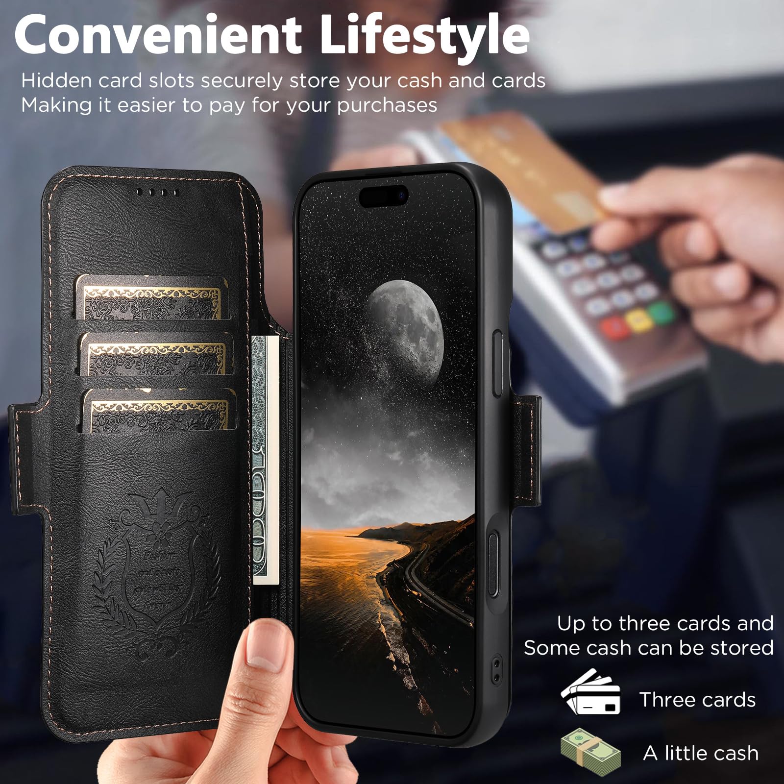 Étui Portefeuille Pour Iphone 18 Pro Max/18 Pro, Magnétique Amovible Rabat