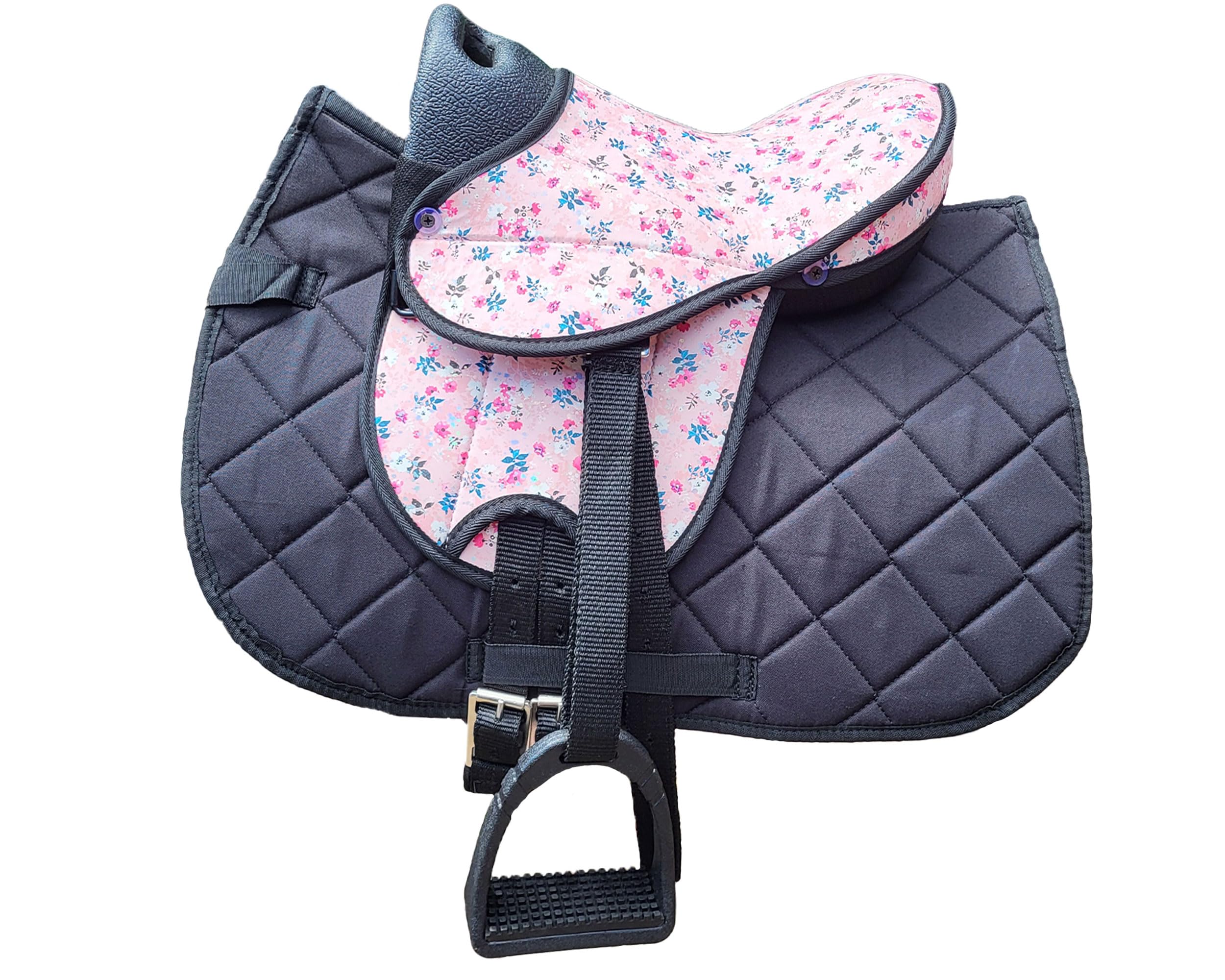 Brama West Shetty - Set di sella per bambini "My Little Pony" | Sella per Shetty Pony cavallo in legno | con copertura per sella, cinghia per sella, staffe e staffe | coperta nero/sella Flower