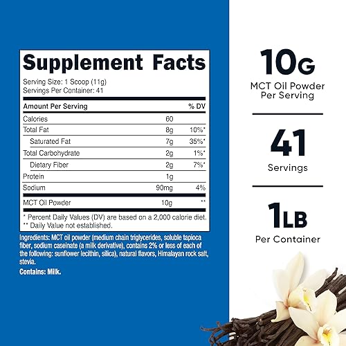 Miniatura 2 de Nutricost Aceite en polvo MCT prémium (1 libra, vainilla) – Lo mejor para dietas cetogénicas, cetosis y cetogénicas – cero carbohidratos netos, sin