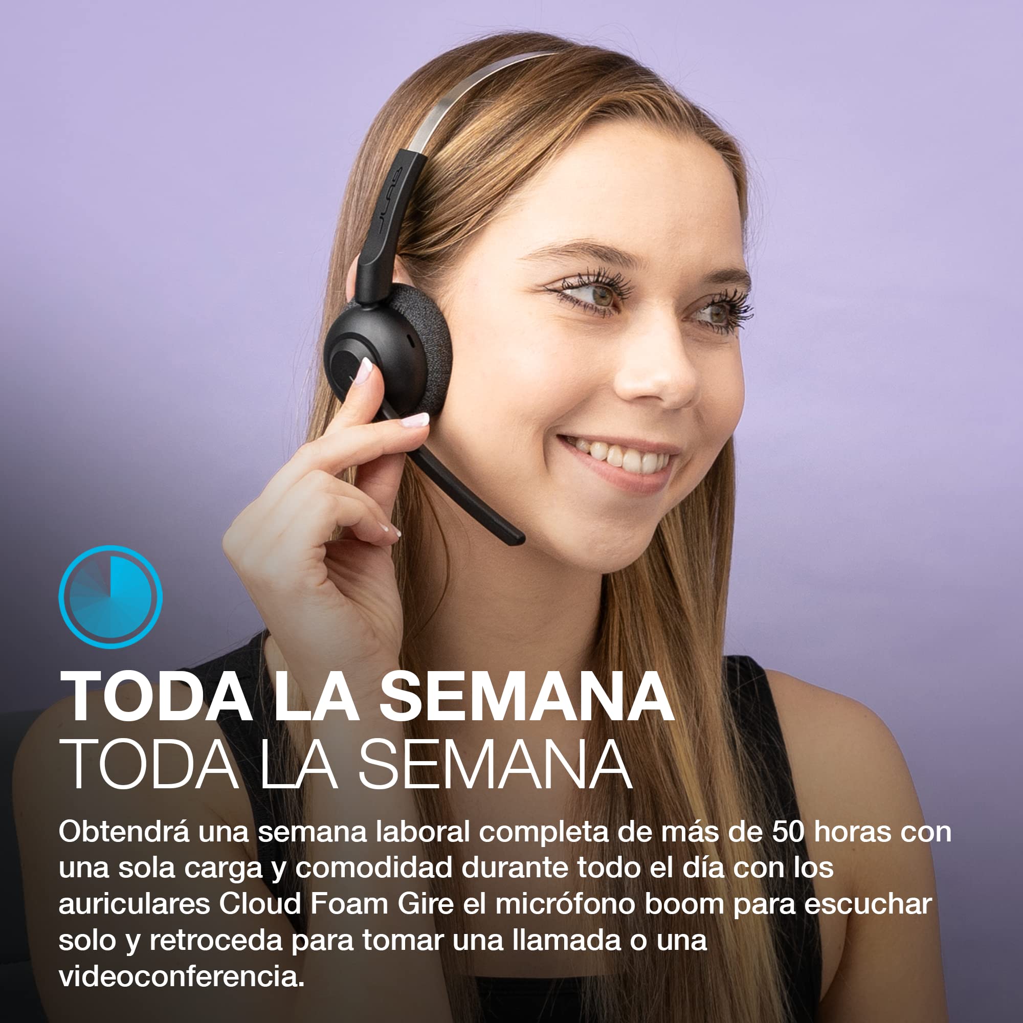 JLab Go Work Pop Auriculares Inalámbricos con Micrófono, Negro | Auriculares Inalámbricos PC, Cascos con Micrófono, Inalámbrico, Auricular Oficina Teleoperador, 50h