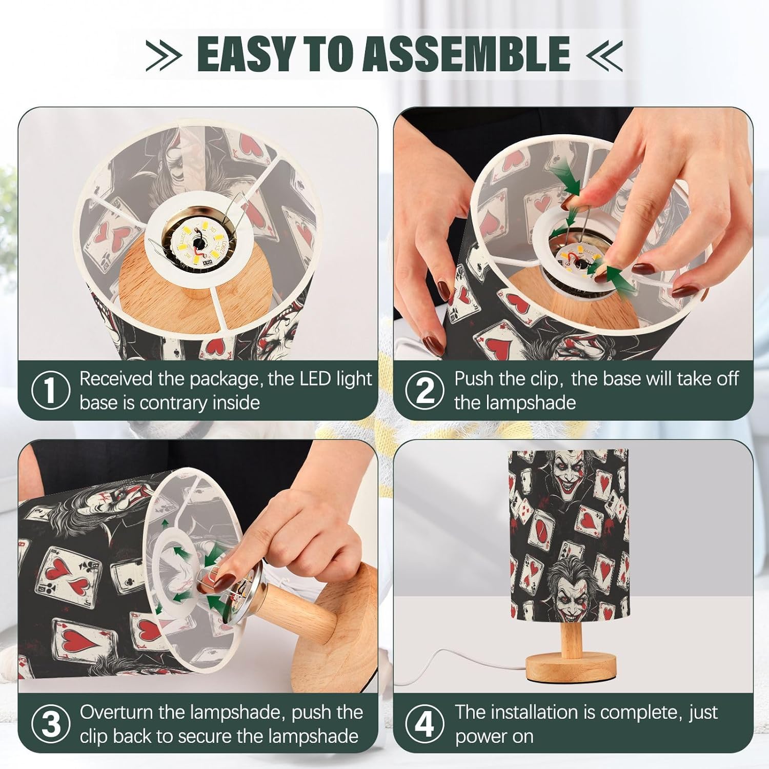 Desk Lamp,Table Lamp Night Light Bedside Lamps Decor LED Small Lights Cartoon Joker and Cards Pattern