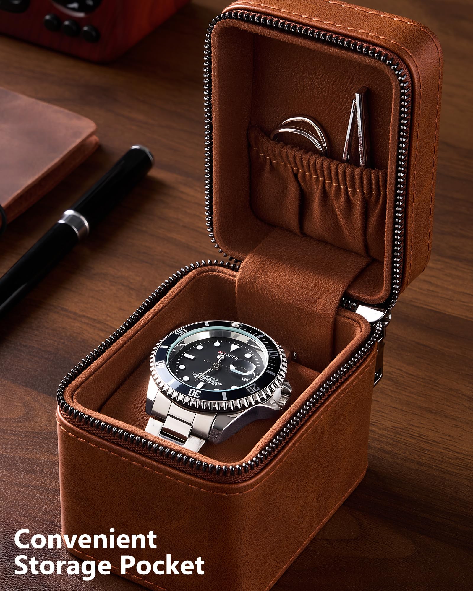 ProCase Estuche de Viaje para 1 Relojes, Caja para Relojes con Funda de PU Cuero y Acolchado Suave, Estuche Compacto para Relojes de Lujo y Smartwatches de Hasta 55 mm –Marrón