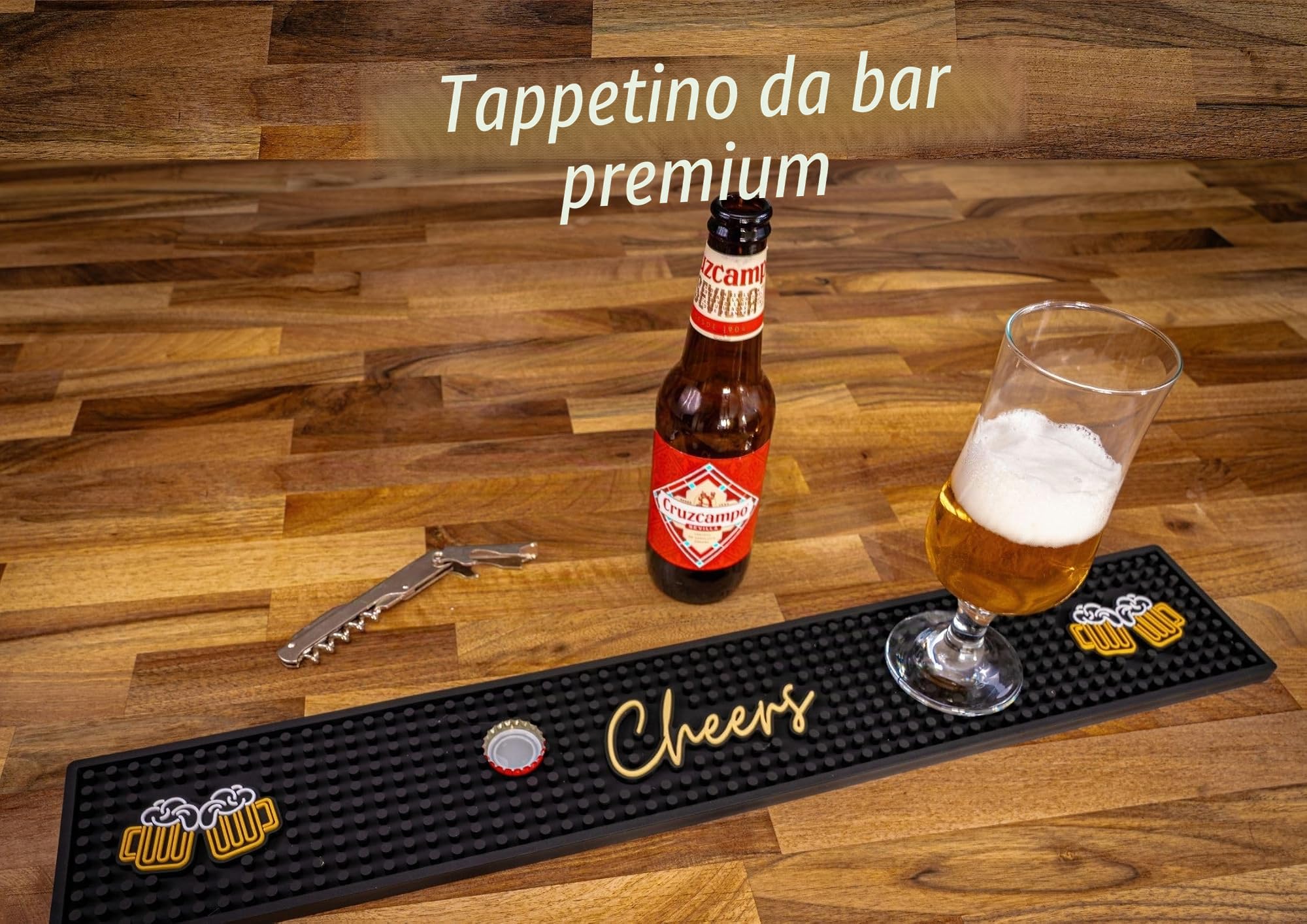 Buddy - Tappetino da bar in gomma | 60x10x1 cm | Tappetino per bancone di alta qualità per vetreria, casa, grotta degli uomini | in PVC nero antiscivolo, per birra e cocktail