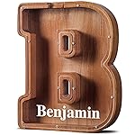 Summidate Customized Name Extra Large Wooden Piggy Bank for Kids Boys Girls Alphabets Letter A-Z Coins Bills Money Change Saving Box (Laser Engraved) Educational Toys 12- Letter B