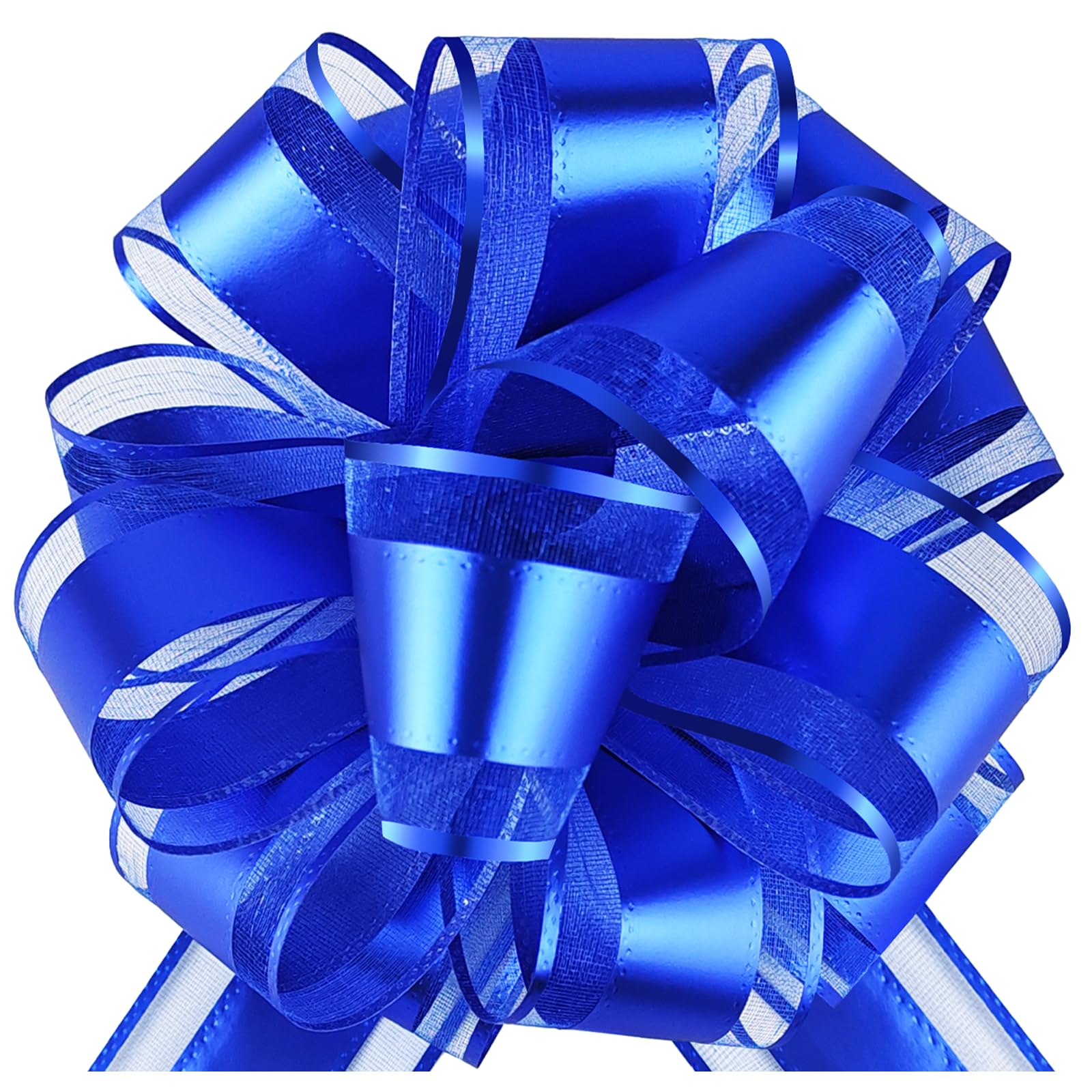HHXUUAN Large Gift Wrap Bright Blue Pull Bows with Clear Instructions.6pcs 7 InchDurable Organza Ribbon Bow for Hampers, Baskets, Wedding, Birthday & Present Decorations