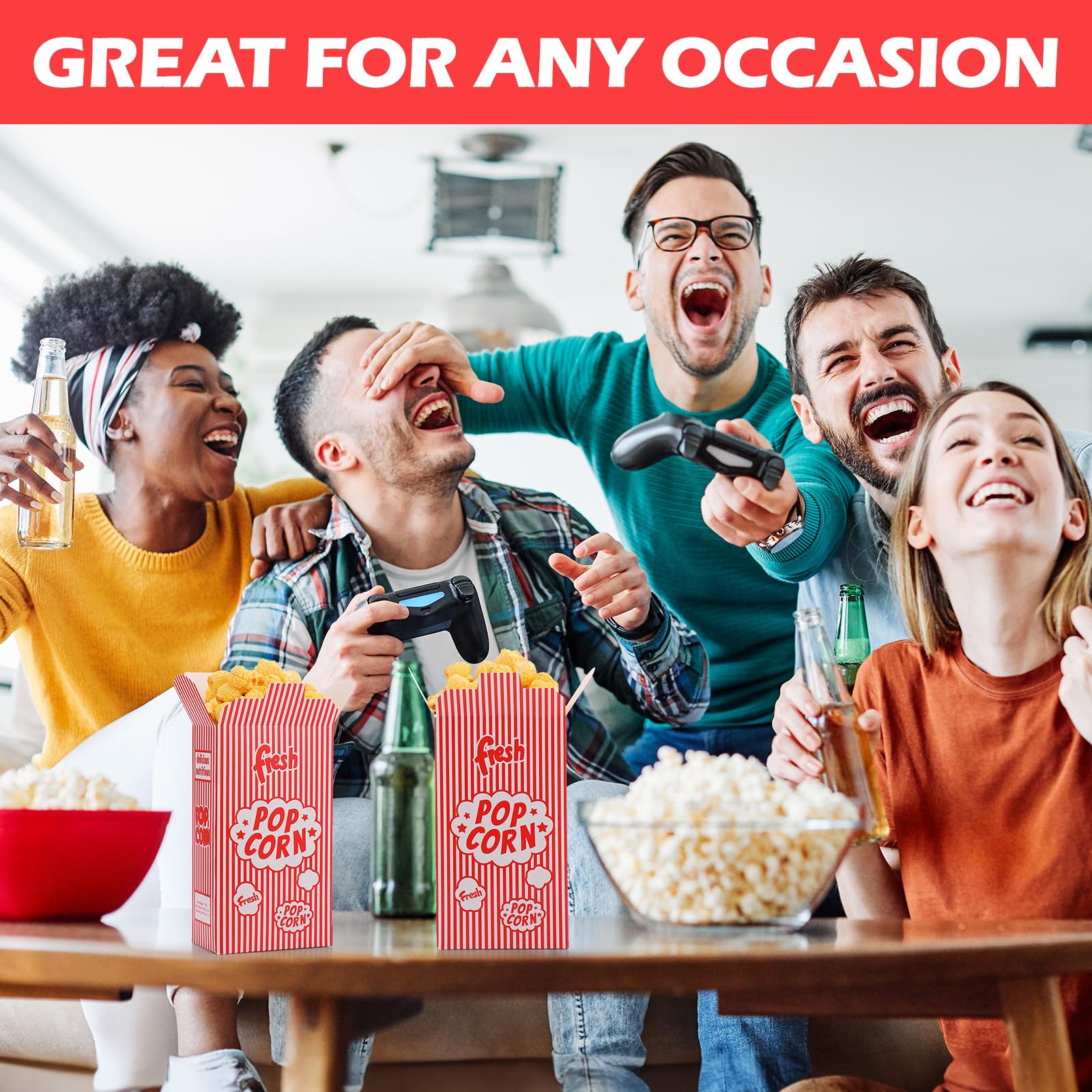 Ireer 200 cajas de palomitas de maíz para fiestas de películas a granel, contenedores de palomitas de maíz cerrados, cajas de papel a rayas rojas y blancas para máquina de palomitas de maíz, teatro,