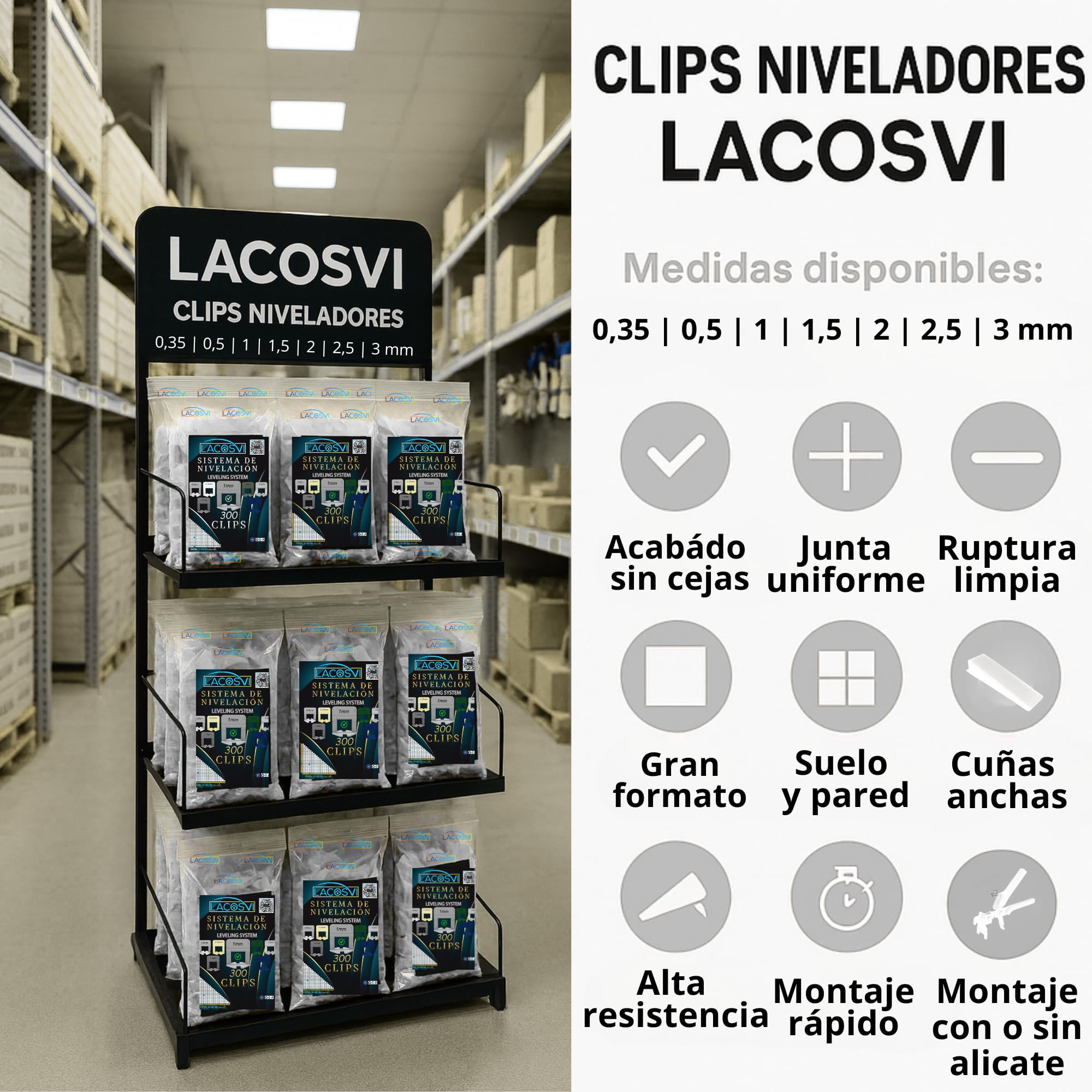 Lacosvi Clips Niveladores para Azulejos (Calzos de 0,5mm,300 uds) Grapas Espaciadores Niveladores para piso y azulejos Sistema de Nivelación para profesionales del Alicatado y Bricolaje