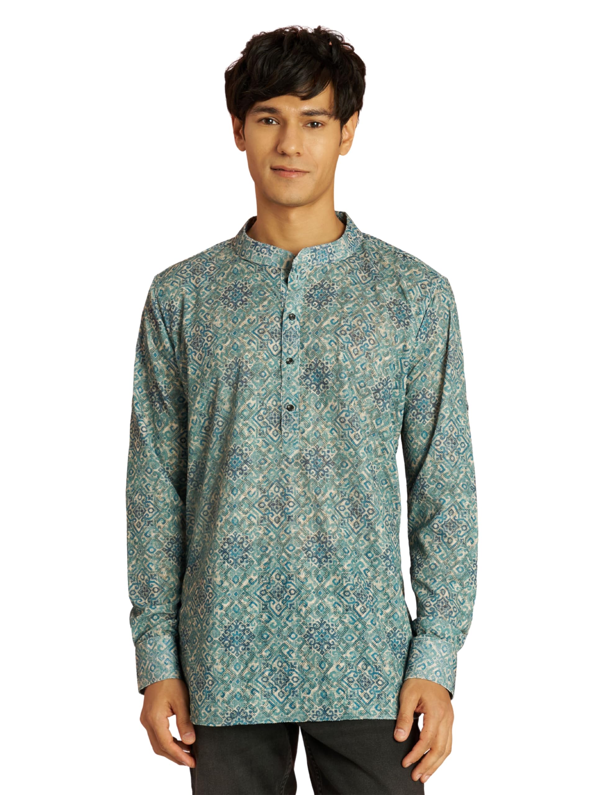 Men Cotton Blend Ethnic Motif Digital Print Short Kurta | Summer Casual Outfit-image-24