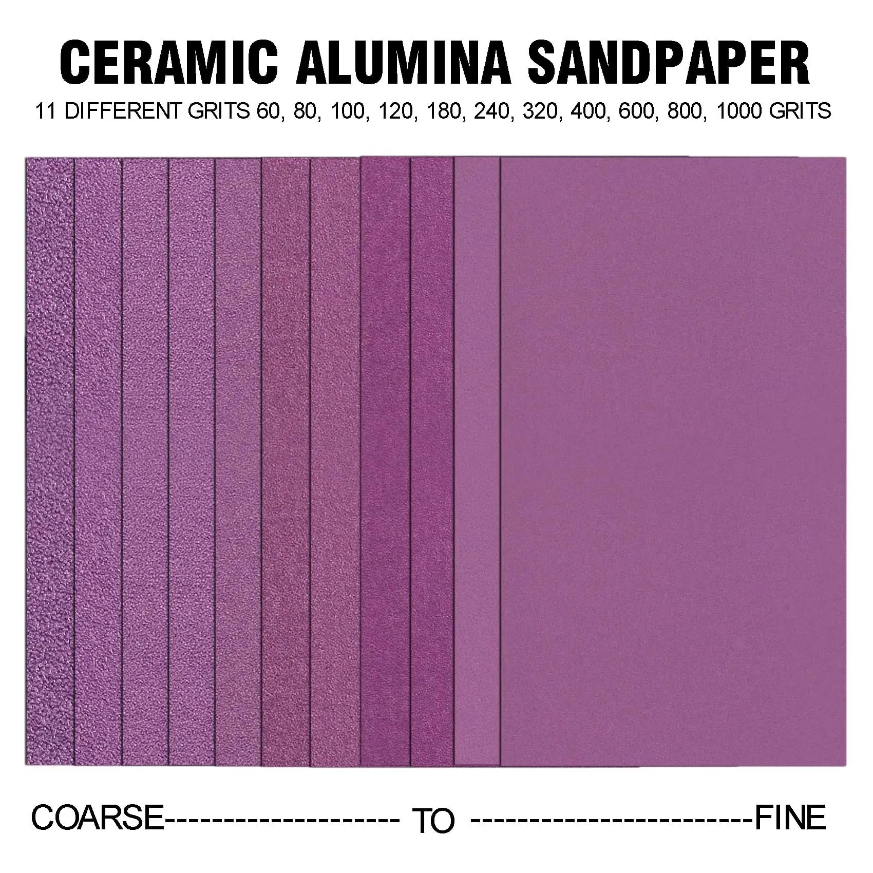 NEFLUM 115 * 140MM 50 Pcs Purple Wet Dry Sandpaper Sheets for Palm Sander 60-1000 Grit Hook and Loop Sandpaper Sanding Sheets Bundle