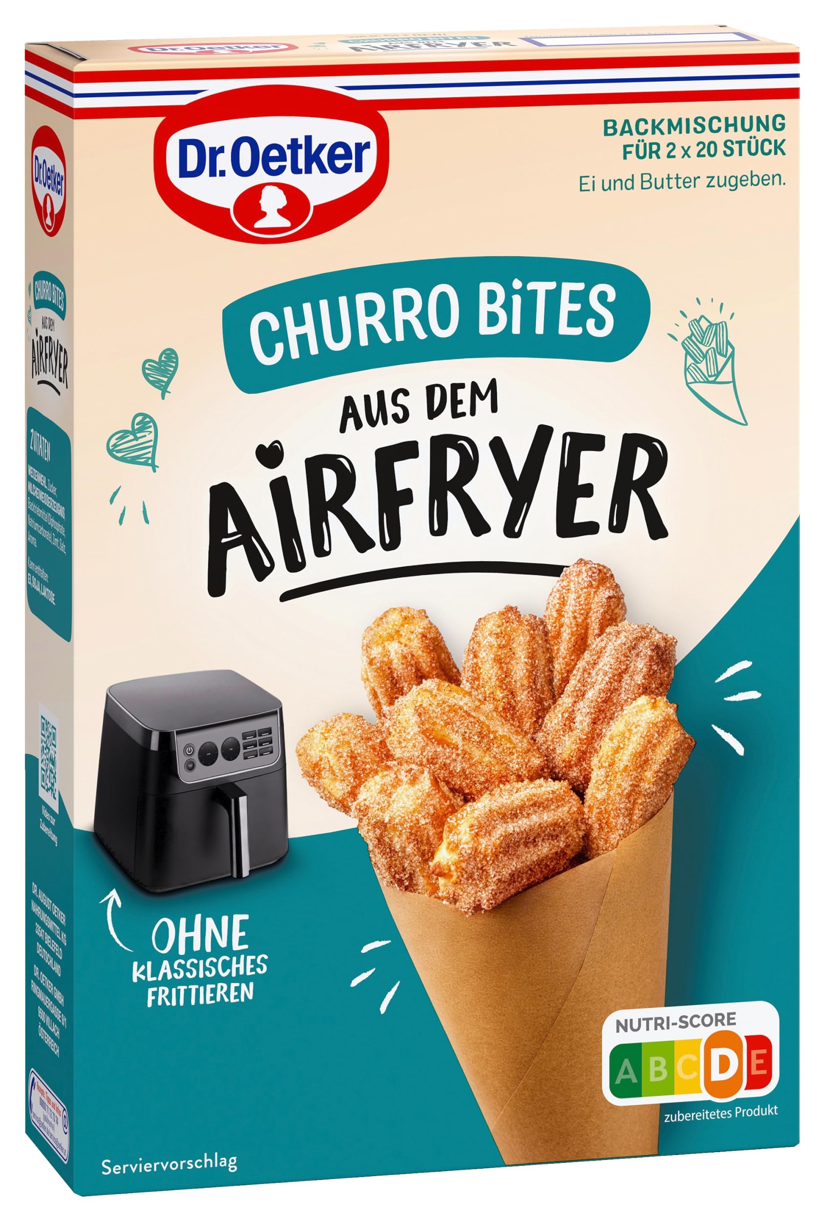 Dr. Oetker Churro Bites aus dem Airfryer – 6er Pack Backmischung für zimtig-knusprige Churros aus der Heissluftfritteuse, Churros ohne Frittieren, wie auf der Kirmes, 6 x 300g