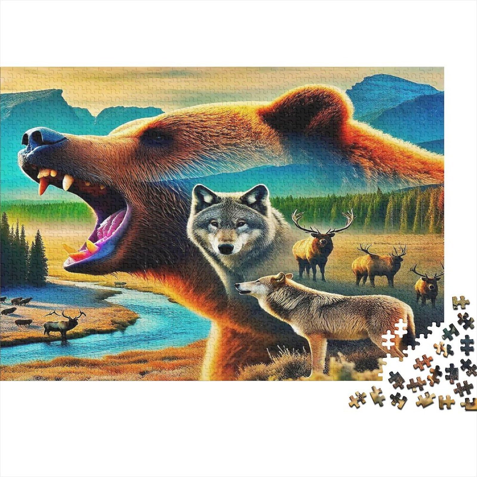 Bear Forest Animals 1000 Piece Jigsaw Puzzle Jigsaw Puzzle for Adults Wolf Puzzle Game for Family Relaxation Decoration 38x26cm/1000pcs โ image 1