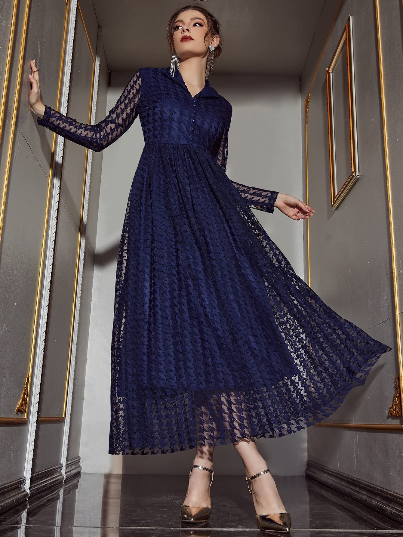 blue houndstooth dress Sleeveless Houndstooth Mini Dress with Sequins Band M main image 1