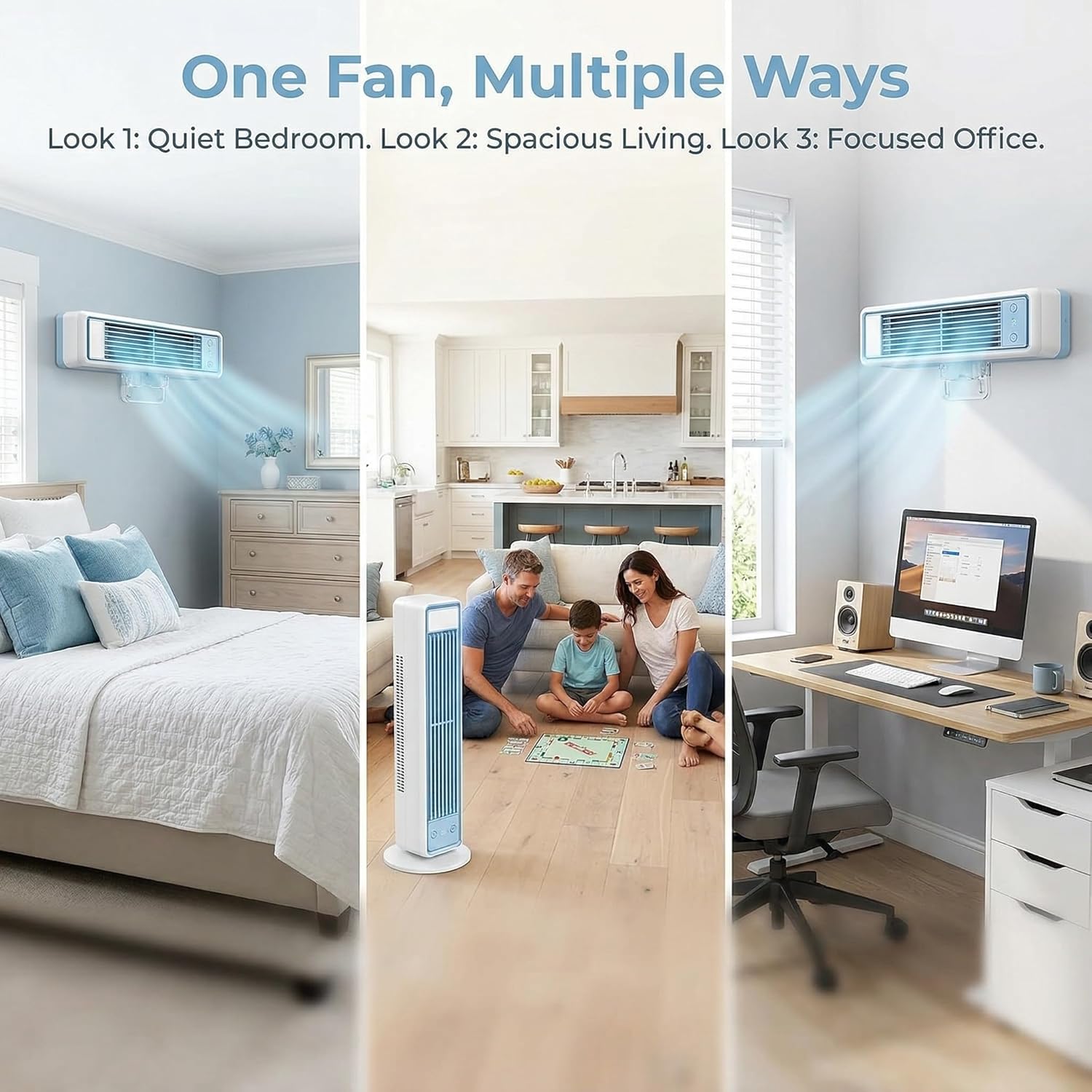 Cooling Ace Tower Fan, Wall-Mounted Bladeless Fan, 5 Speeds, 90° Oscillating, Quiet Operation, Smart Control Panel, Remote Control, for Bedroom, Office (2)