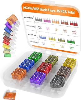 Mini (Dual Blade) / APM, ATM/Car Fuse Assortment Kit, 45 Pieces, Automotive Blade Fuse, 9 Current Ratings - 2A/ 3A/ 5A/ 7.5A/ 10A/ 15A/ 20A/ 25A/ 30 amp