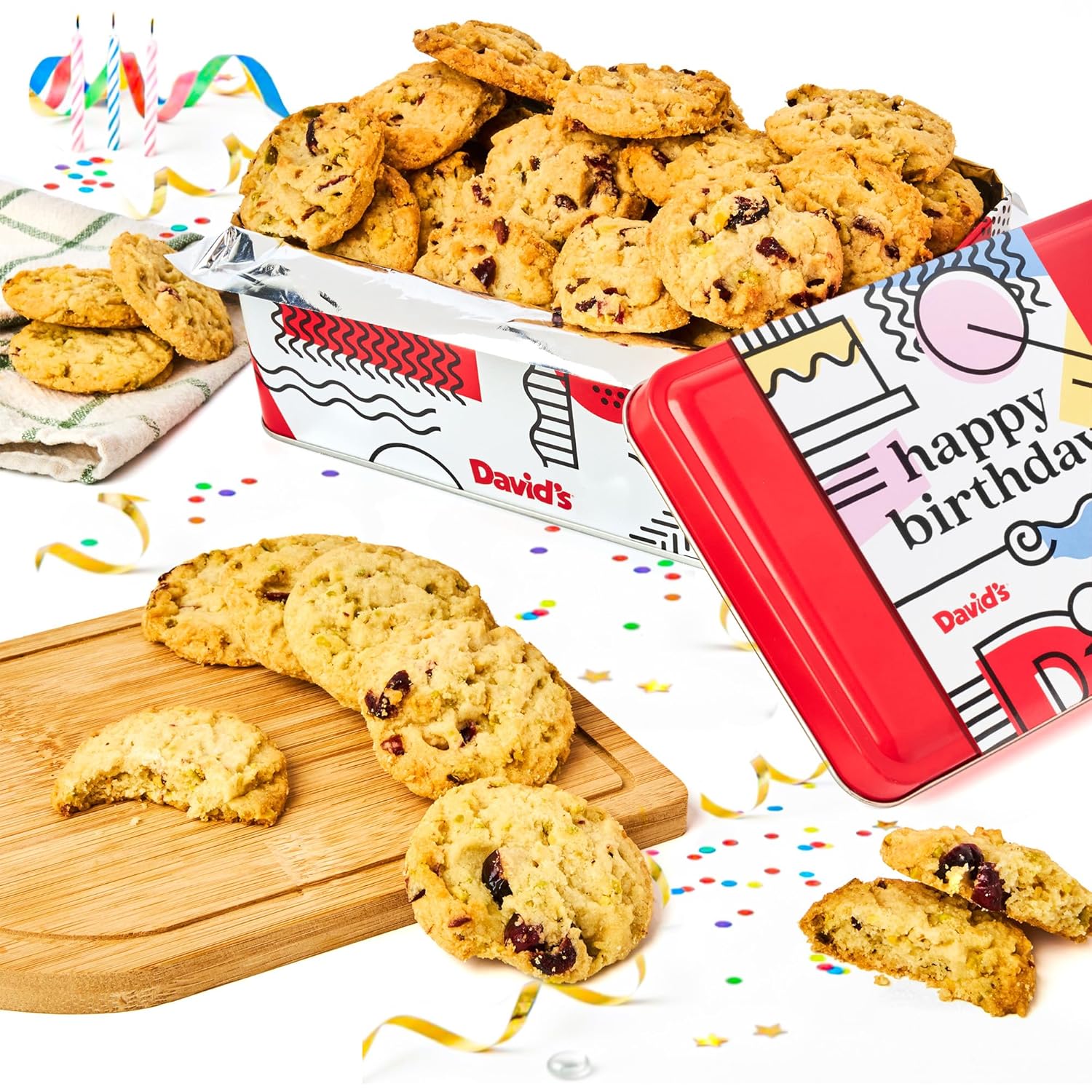 David's Cookies Happy Birthday Gift Tin 1lb– Crunchy Gourmet Chocolate Chunk Cookies – Bakery Snack Gift for Birthdays, Celebrations and Special Occasions
