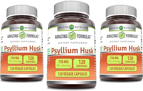 Miniatura 4 de Amazing Formulas Psyllium Husk 750mg 360 cápsulas vegetales Suplemento  Sin OMG  Sin gluten  Fabricado en Estados Unidos  Adecuado para vegetarianos