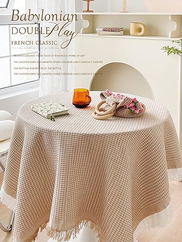 Miniatura 6 de NM&DMY Tassel Tablecloth Cotton Linen Weave Table Cover Premium Japanese Table Cloth Indoor Outdoor Tabletop Decor Dust-Proof Table Linens-Coffee